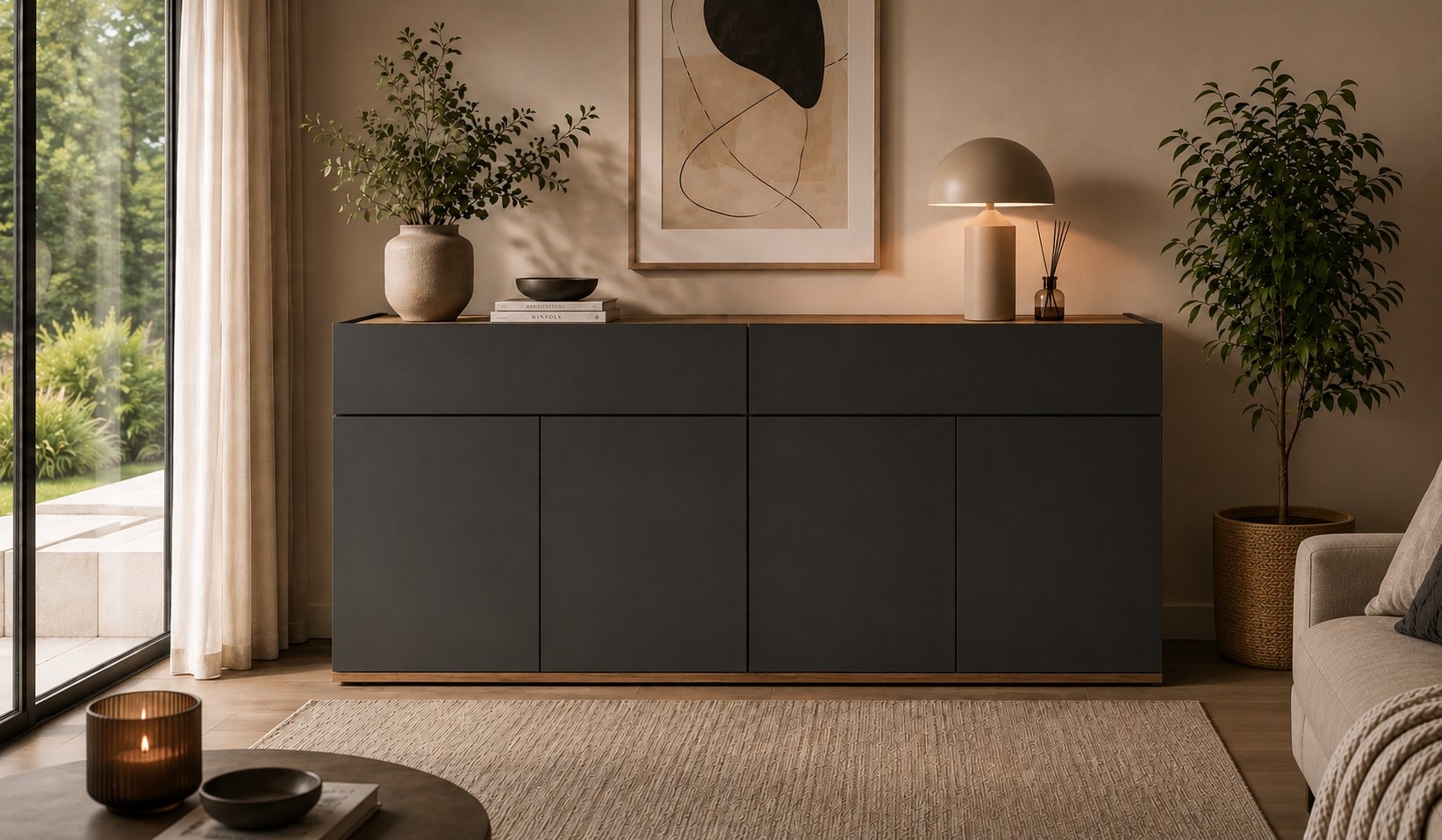 Image of GOODproduct Sideboard "Garda Kommode, Schrank, 4 Türen mit Push-to-Open, Made in Italy" 4 Türen, 2 Schubladen, grifflos Breite 160,1 cm, anthrazit/eiche matt