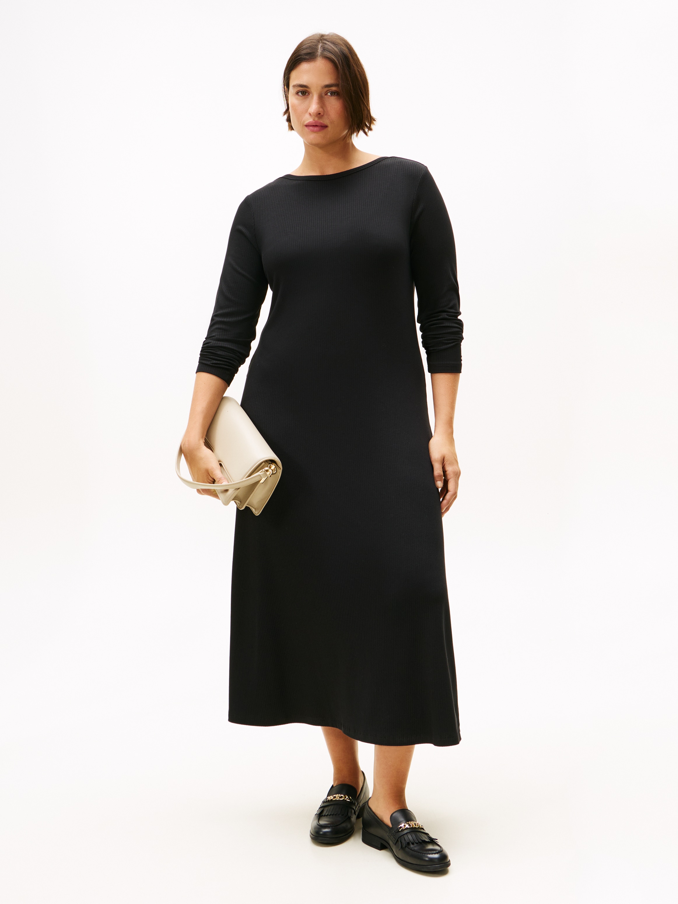 Tommy Hilfiger Curve A-Linien-Kleid »CRV 5X2 RIB FLARE MIDI DRESS LS«, in grossen Grössen, in gerippter Struktur und ausgestellter Form