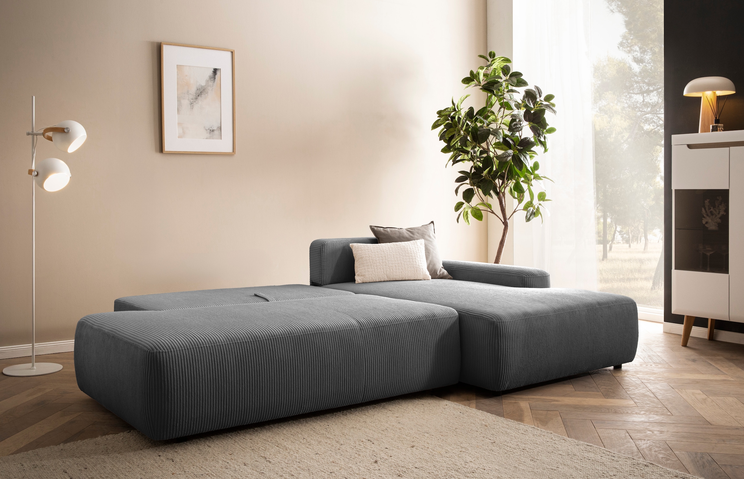 Home affaire Ecksofa »TORGE, Schlafsofa Cord, Samtvelours u. Strukur fein, Couch in L-Form« Schlaffunktion und Bettkasten, Liegefläche: 210x125 cm, neues Design