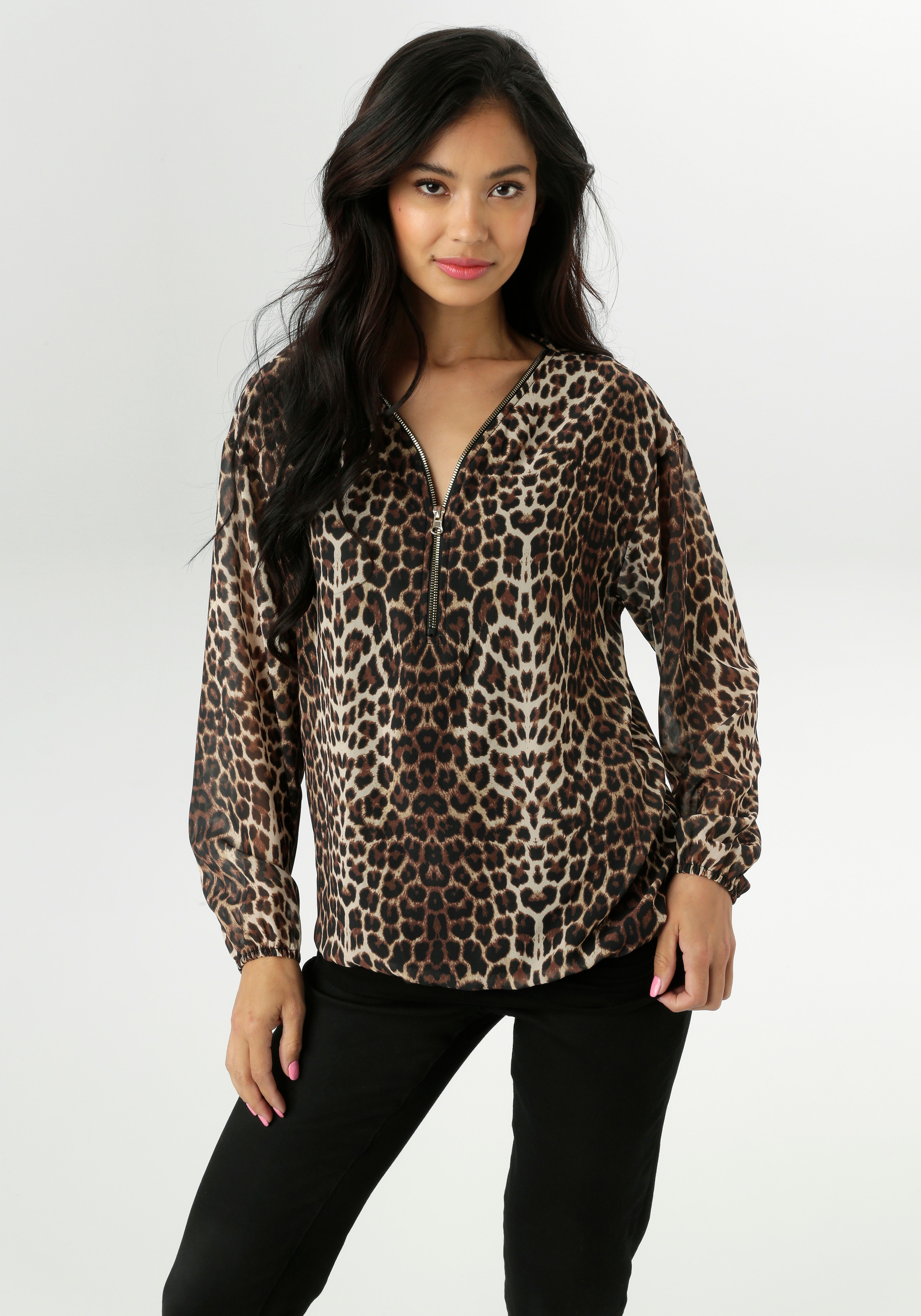 Image of Aniston SELECTED Chiffonbluse mit goldfarbenen Reissverschluss am Ausschnitt