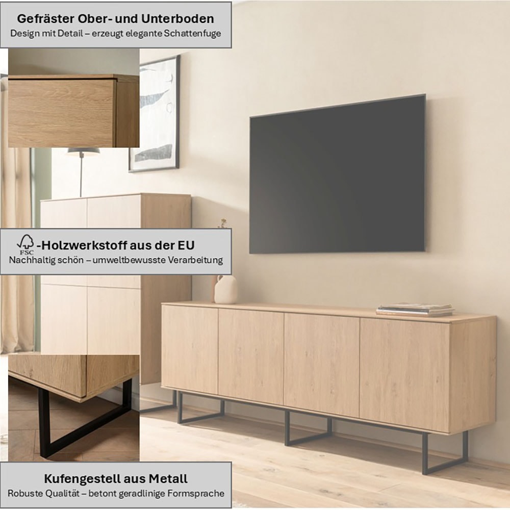 Home affaire Meuble mural »Lund, moderne Anbauwand, Wohnzimmer-Set in Stone Oak« 2 cuis tlg.
