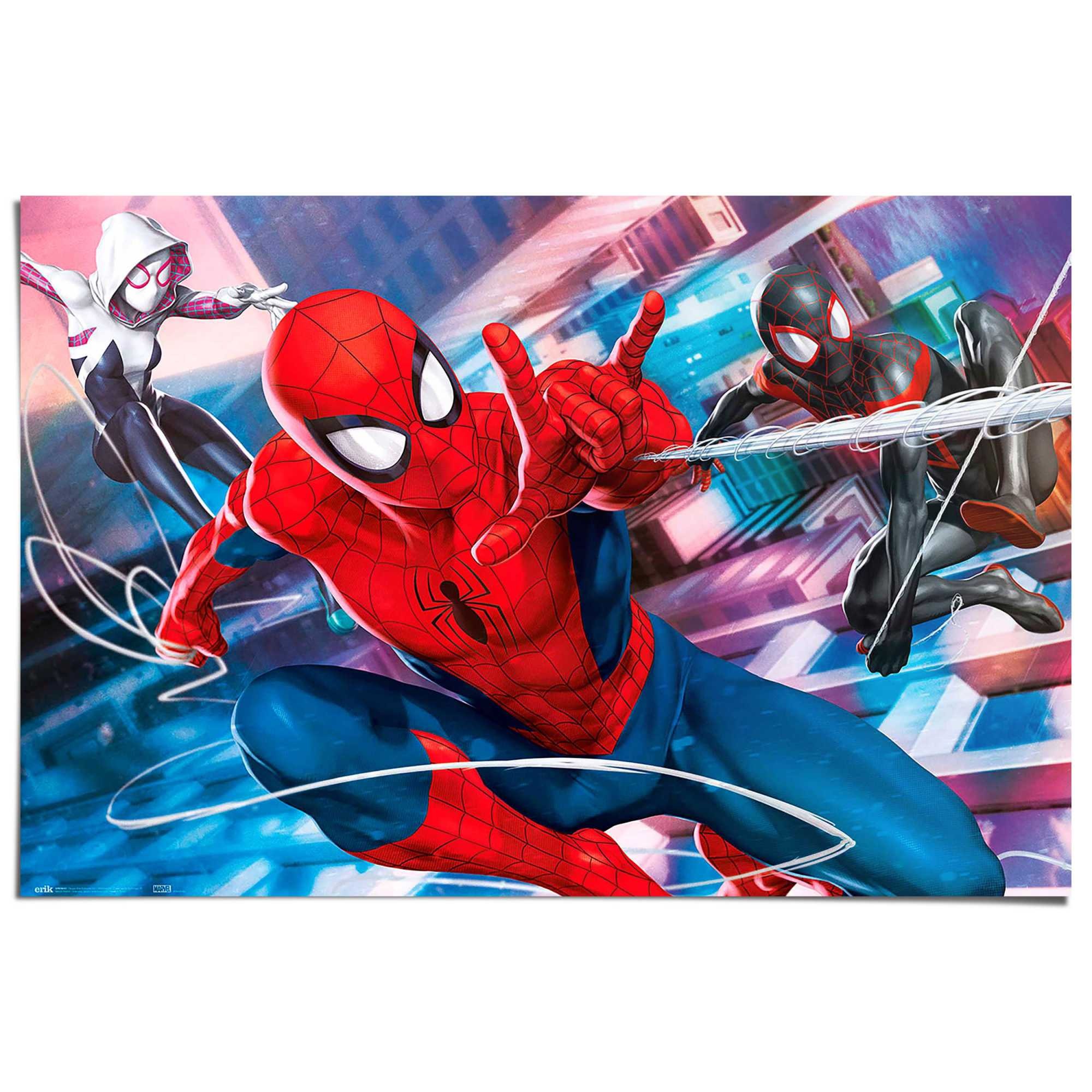 Image of Reinders Poster "Marvel Spiderman - Peter, Miles & Gwen" Kinderzimmer - Blau - 150 gr. Papier - 91,5x61 cm