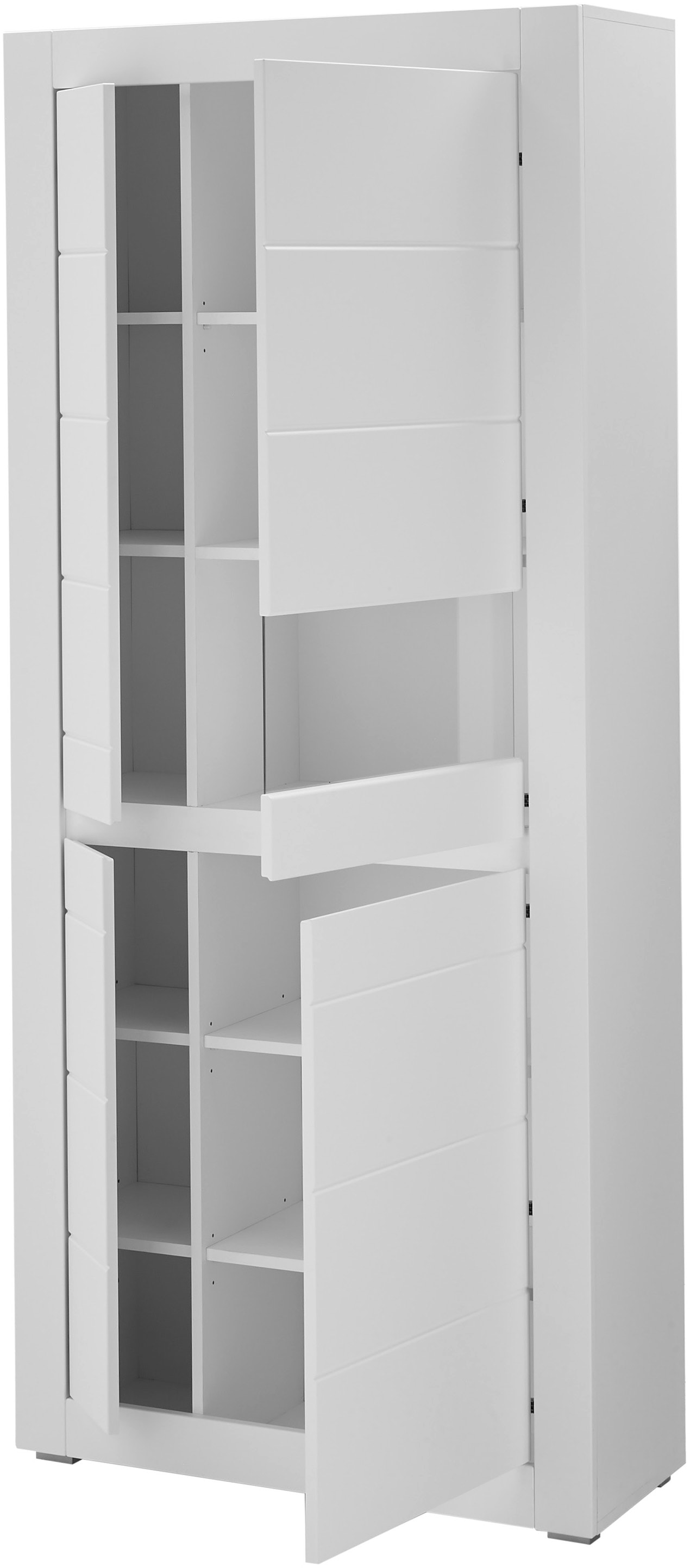 INOSIGN Vitrine »Chester, Hochschrank mit Stauraum, Glasvitrine, Anrichte, Weiss Matt«, (1 St.), austauschbare Blende in der Griffleiste, zeitloses Design, 85 cm breit
