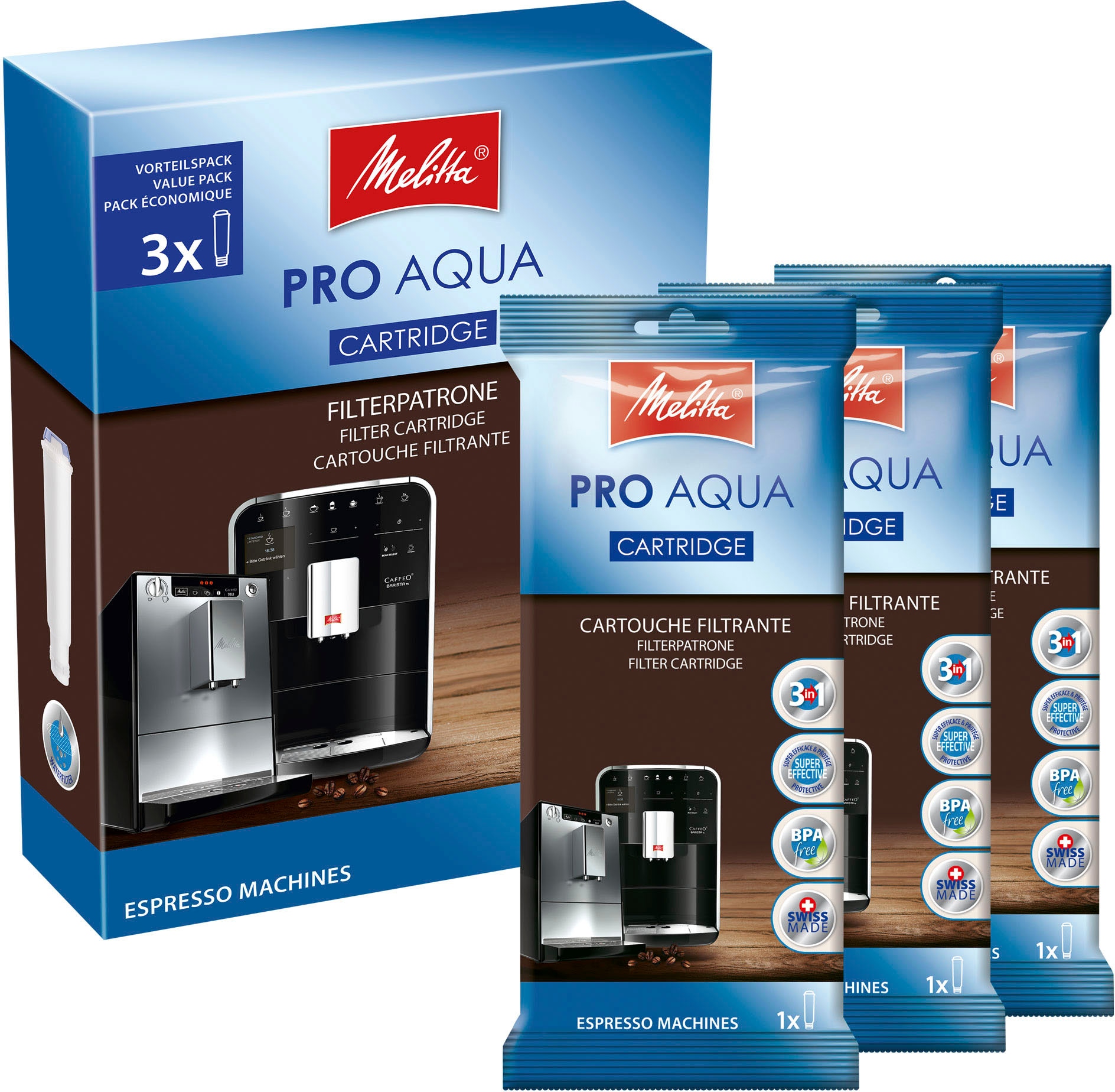 Image of Melitta Wasserfilter "3-er Pro Aqua" Packung, 3 Wasserfilter, 3 Stk. tlg.