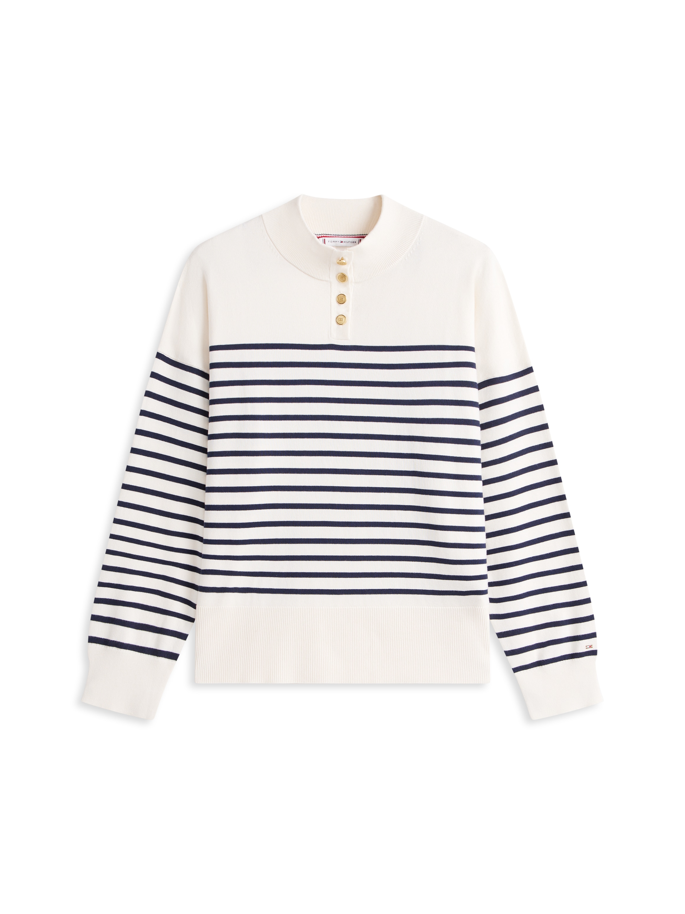 Tommy Hilfiger Curve Stehkragenpullover »CRV CO JERSEY GOLD BTN MK-NK SWT« in grossen Grössen, mit goldfarbenen Knöpfen