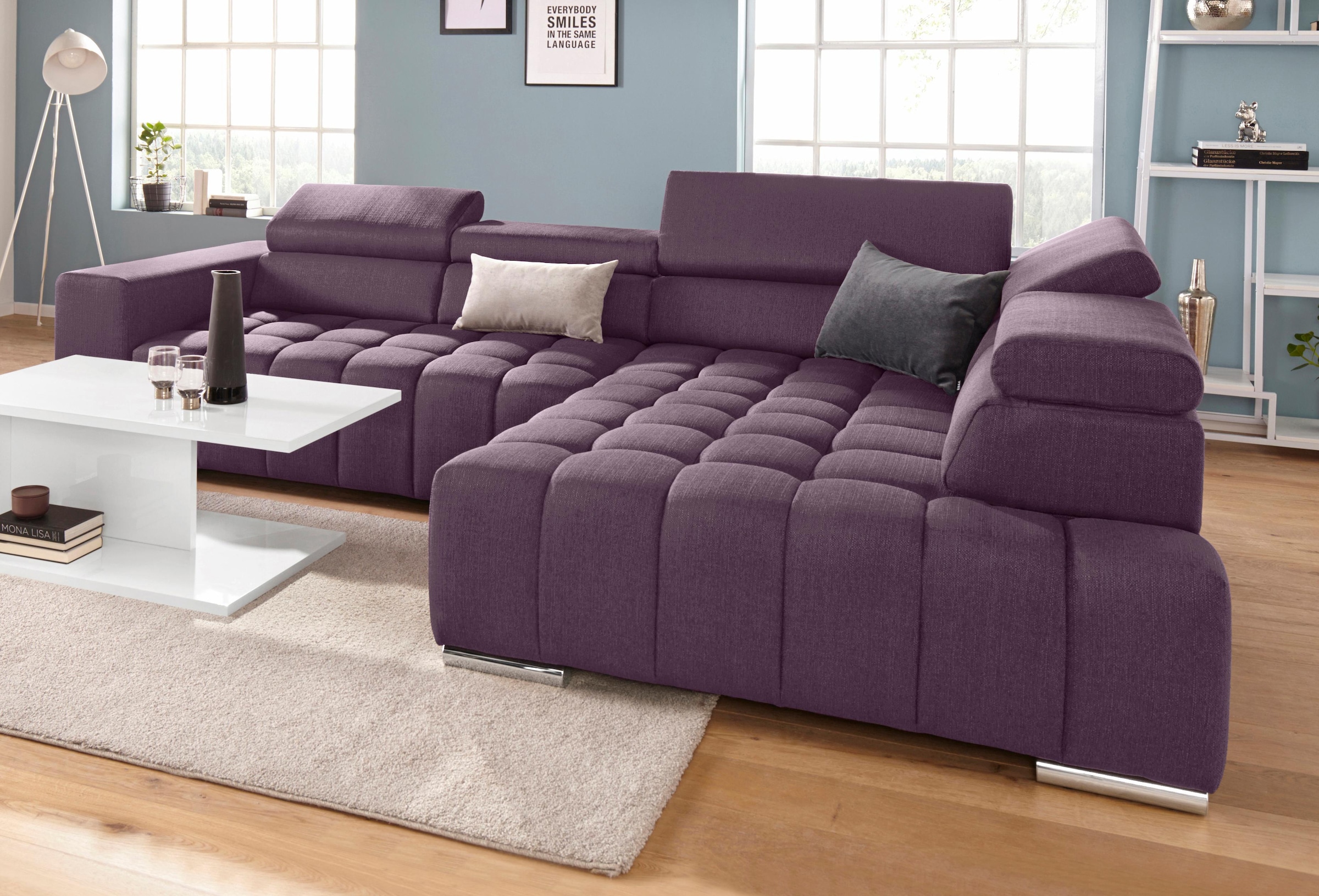 Image of exxpo - sofa fashion Ecksofa "Elias, aktuelle Kreuzsteppung im Sitz, bequem, Breite 307cm, L-Form" mit Kopf- bzw. Rückenverstellung, wahlweise mit Bettfunktion