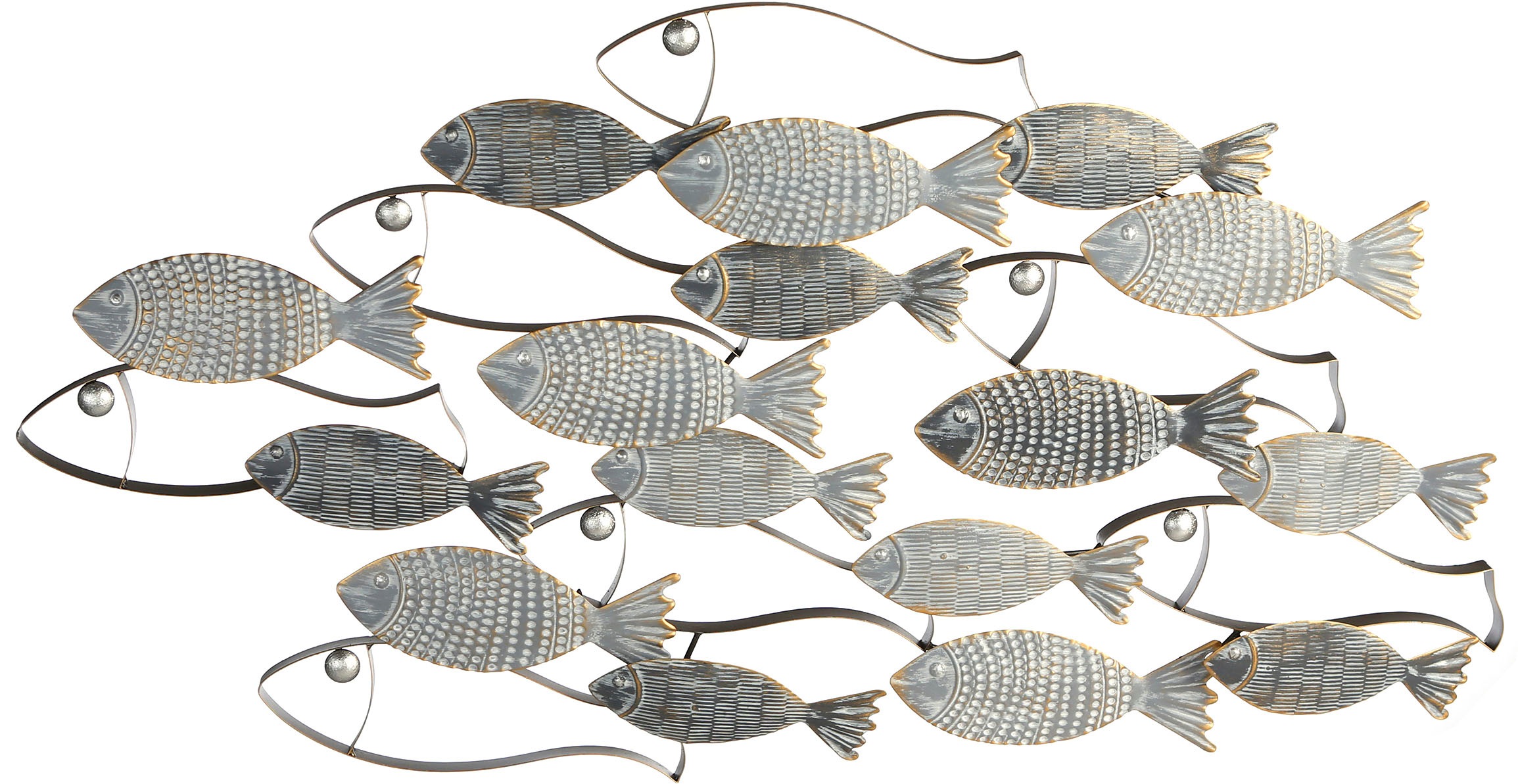 Image of GILDE Wanddekoobjekt »Wandrelief Pesce grau/schwarz/goldfarben«, (1 St.), Wanddeko, aus Metall, Fischschwarm, maritim, dekorativ im Esszimmer & Wohnzimmer bei Ackermann Versand Schweiz