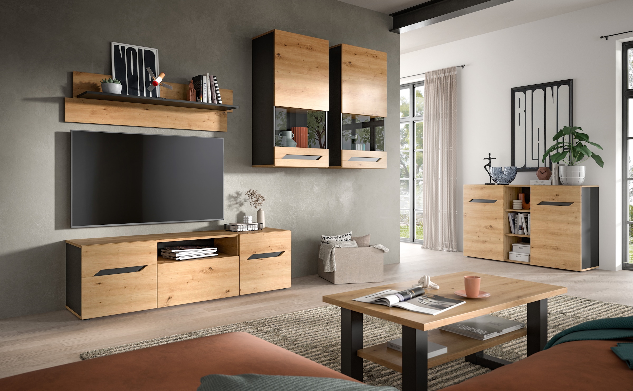 INOSIGN Wohnwand »SERTA, 4-teilig, best. aus: 2x Vitrine, 1x Lowboad & 1x Wandboard«