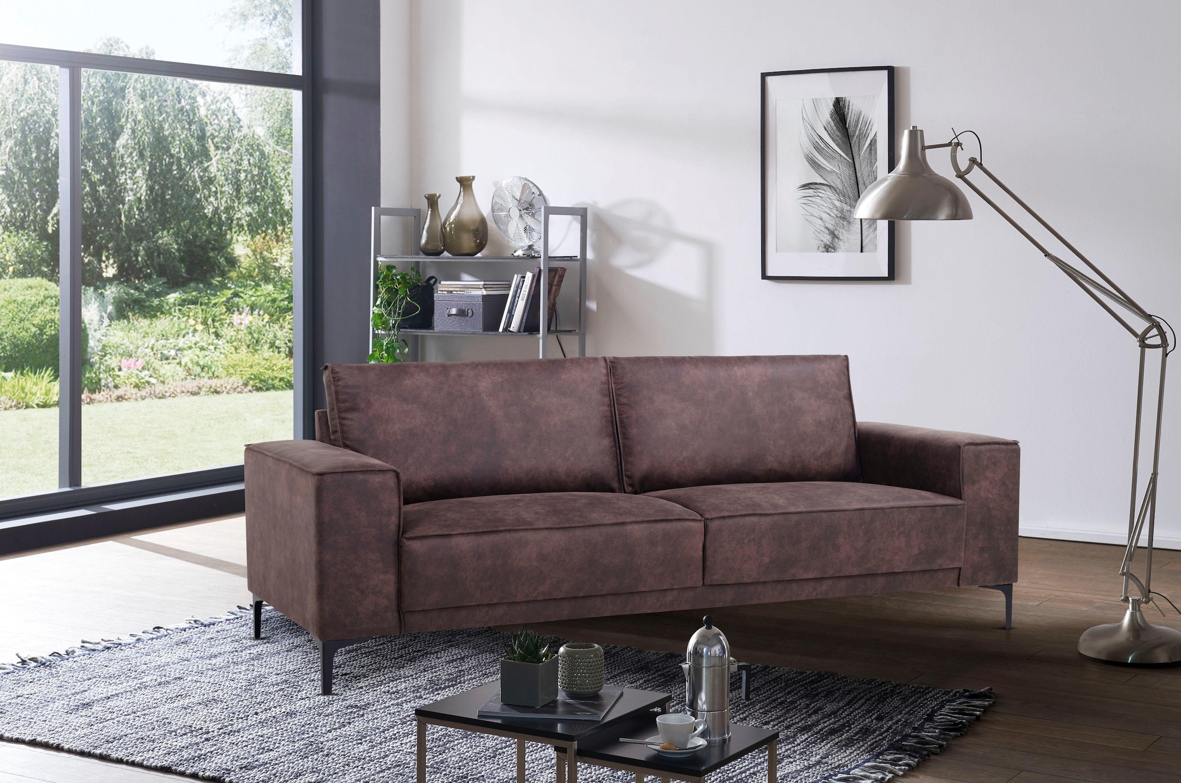 Places of Style 3-Sitzer »3er Sofa Oland, Struktur, Flachgewebe, Luxus-Microfaser, Boucle«, 224 cm, Wellenunterfederung, Skandi-Design, Metallfüsse