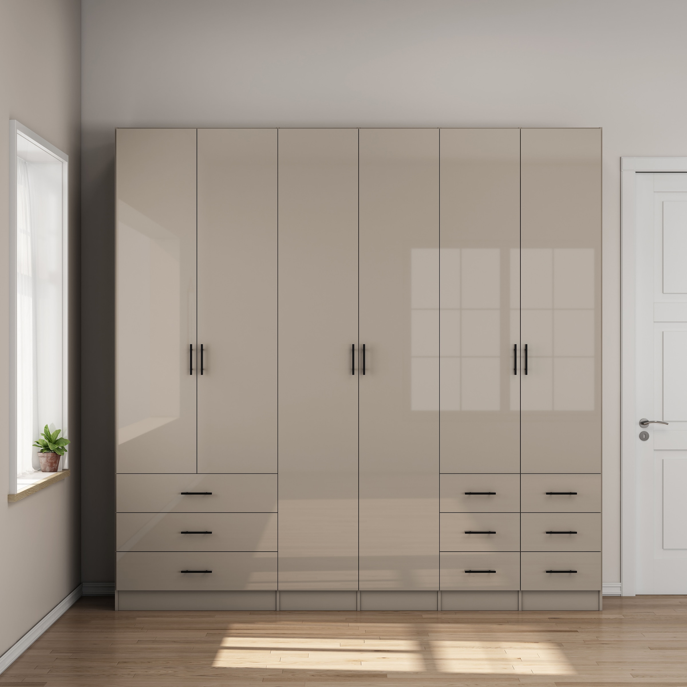 GOODproduct Armoires à vêtements »Trento Schlafzimmerschrank Garderobe hochglanz« in 2 unterschiedlichen Schrankhöhen wählbar,  Schrank mit 6 Türen und 9 Schubladen, Hochglanz-Fronten, 2,39m Höhe