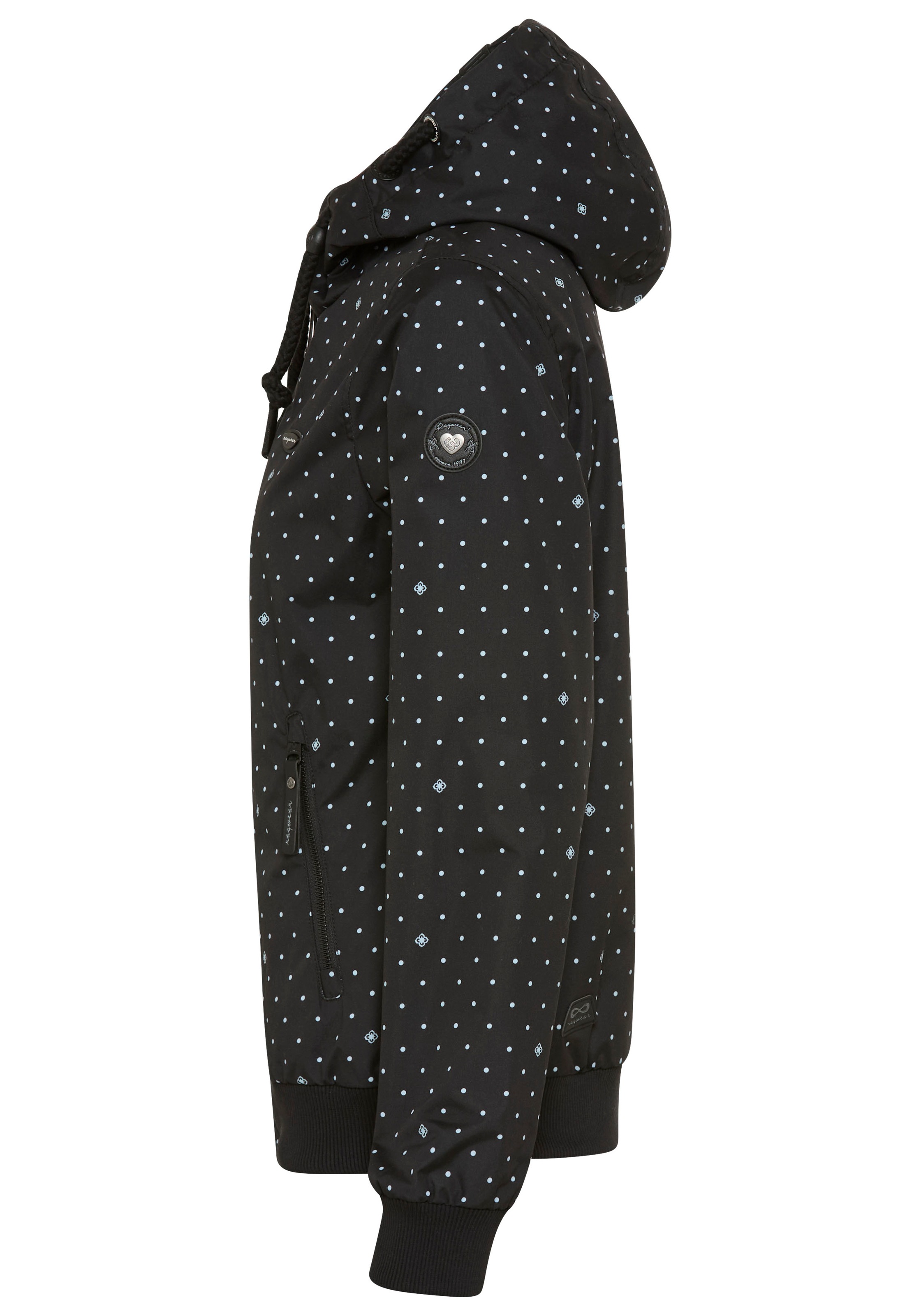 Ragwear Outdoorjacke »NUGGIE DOTS O« mit Kapuze aus Polyester, hüftlange Passform, hochschliessender Kragen