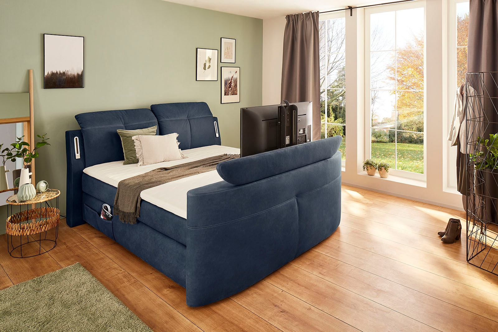 Jockenhöfer Gruppe Lit boxspring »Movie Star in der Grösse 180x200cm« avec élévateur TV escamotable et télécommande, appuie-têtes réglables