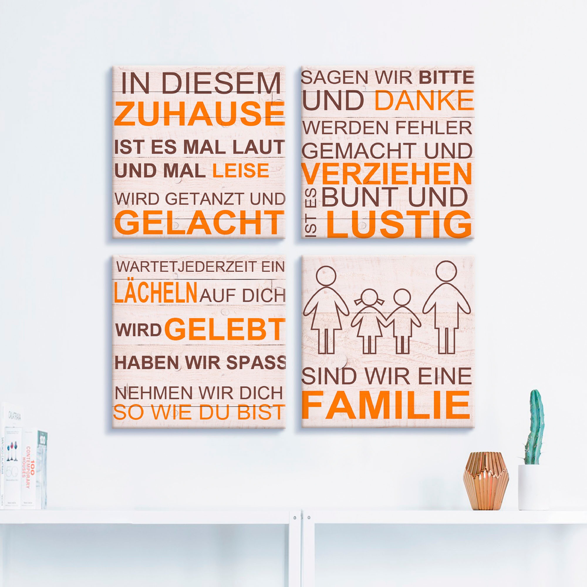 Artland Leinwandbild »In diesem Zuhause - beige«, Sprüche & Texte, (4 St.), 4er Set, verschiedene Grössen