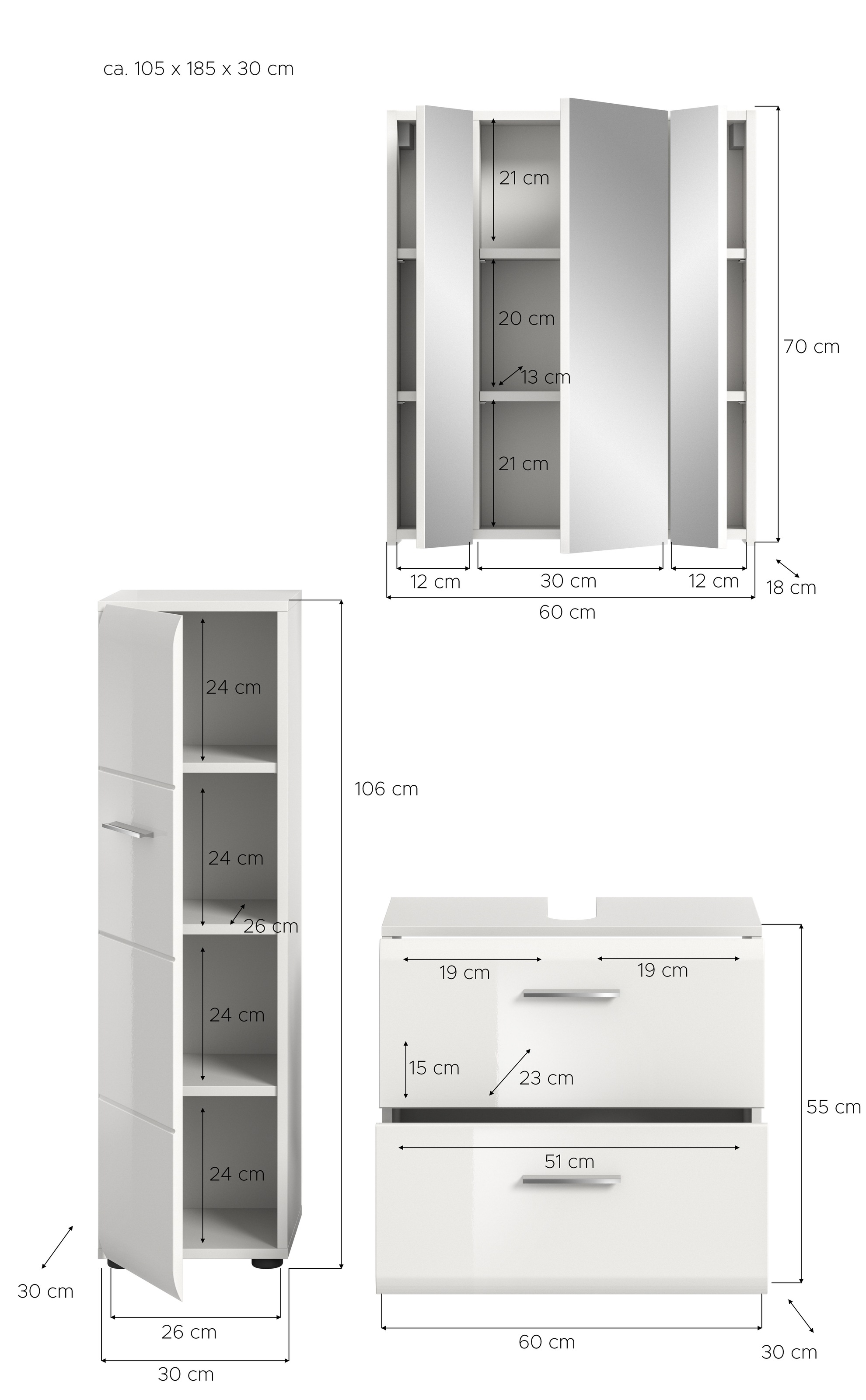INOSIGN Ensemble de salle de bains Set, 3 cuis tlg.