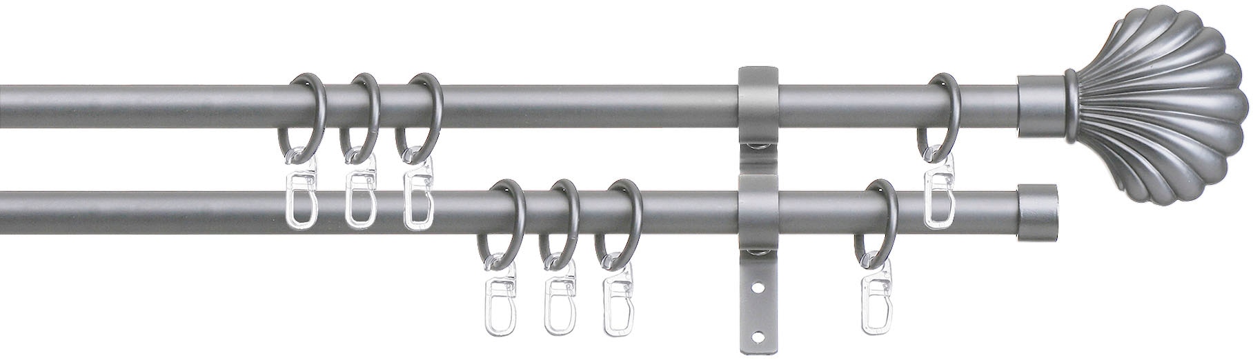 Image of indeko Gardinenstange "Volterra" Ø 16 mm 2 läufig-läufig Fixmass Komplett-Set inkl. Ringen und Montagematerial
