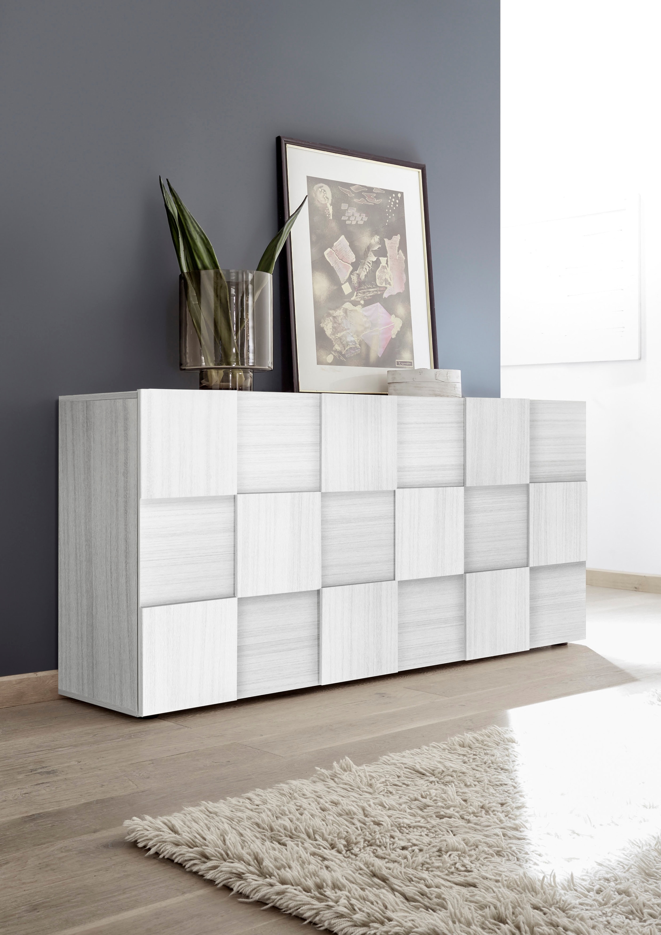 INOSIGN Sideboard »Dama Breite 181, Kommode 3 Türen, Anrichte«, Front in 3D-Optik, viel Stauraum, verschiedene Farben