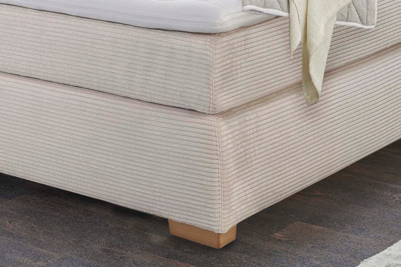 Jockenhöfer Gruppe Lit boxspring »ROMY inkl. 7-Zonen-TTFK-Matratze H3« avec surmatelas en mousse froide, tissu côtelé, pieds en bois massif, 140/180 cm x 200 cm