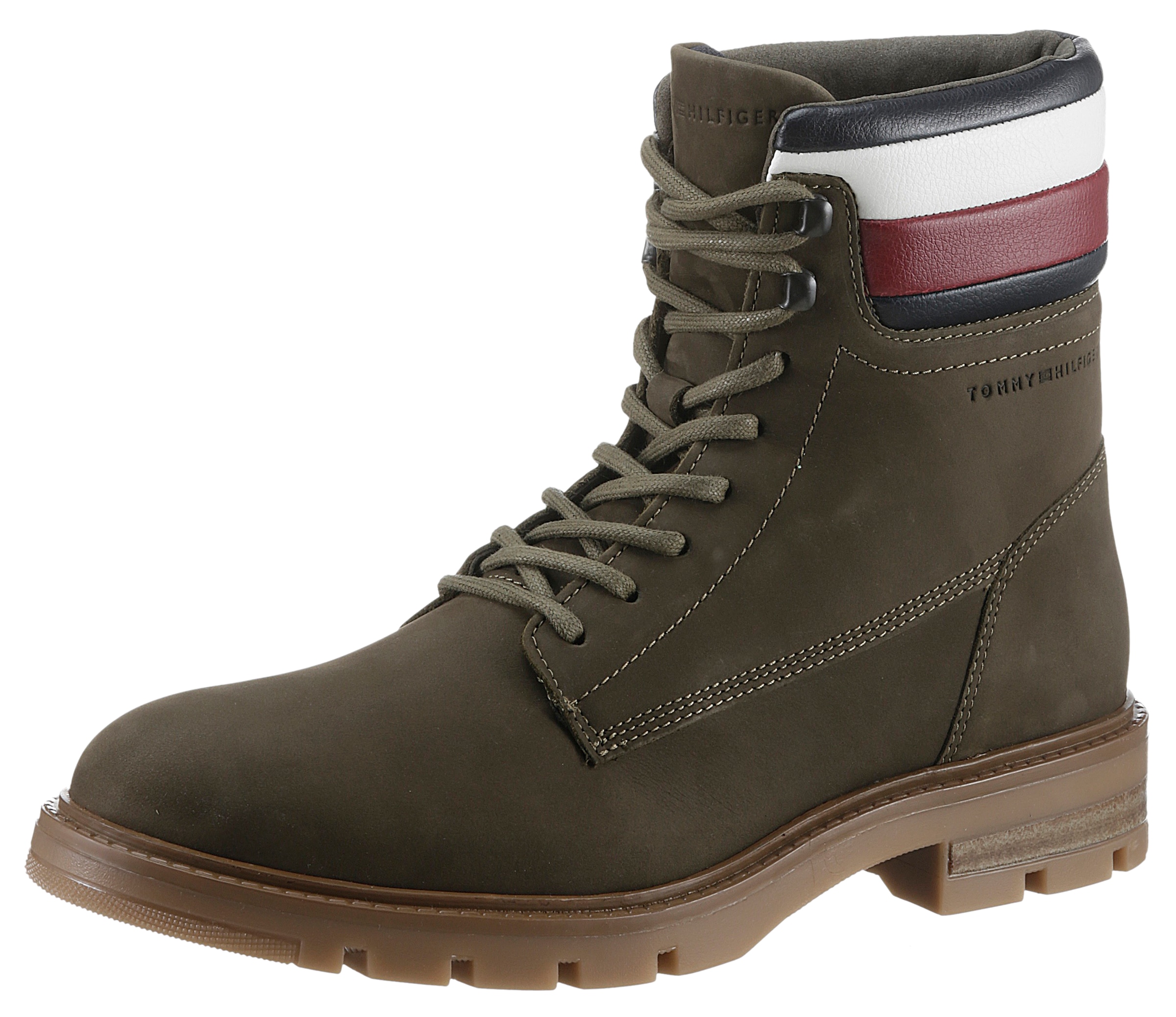 Tommy Hilfiger Schnürboots »CORPORATE HILFIGER NUBUCK BOOT«, mit Streifen am gepolsterten Schaftrand