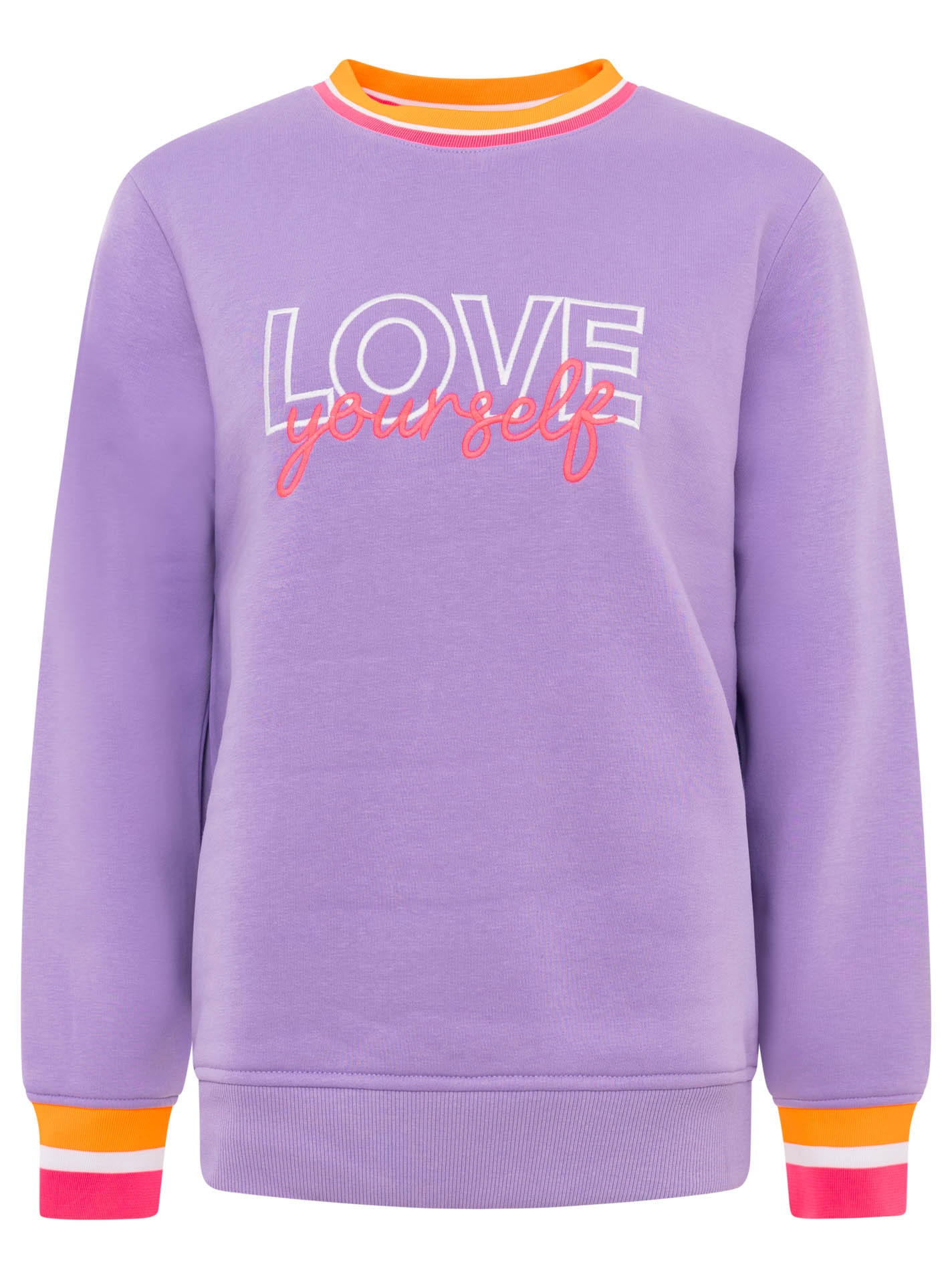 Zwillingsherz Hoodie »"Love Yourself"«, Rundhals, gestreifte Neon-Bündchen, gestickter Schriftzug
