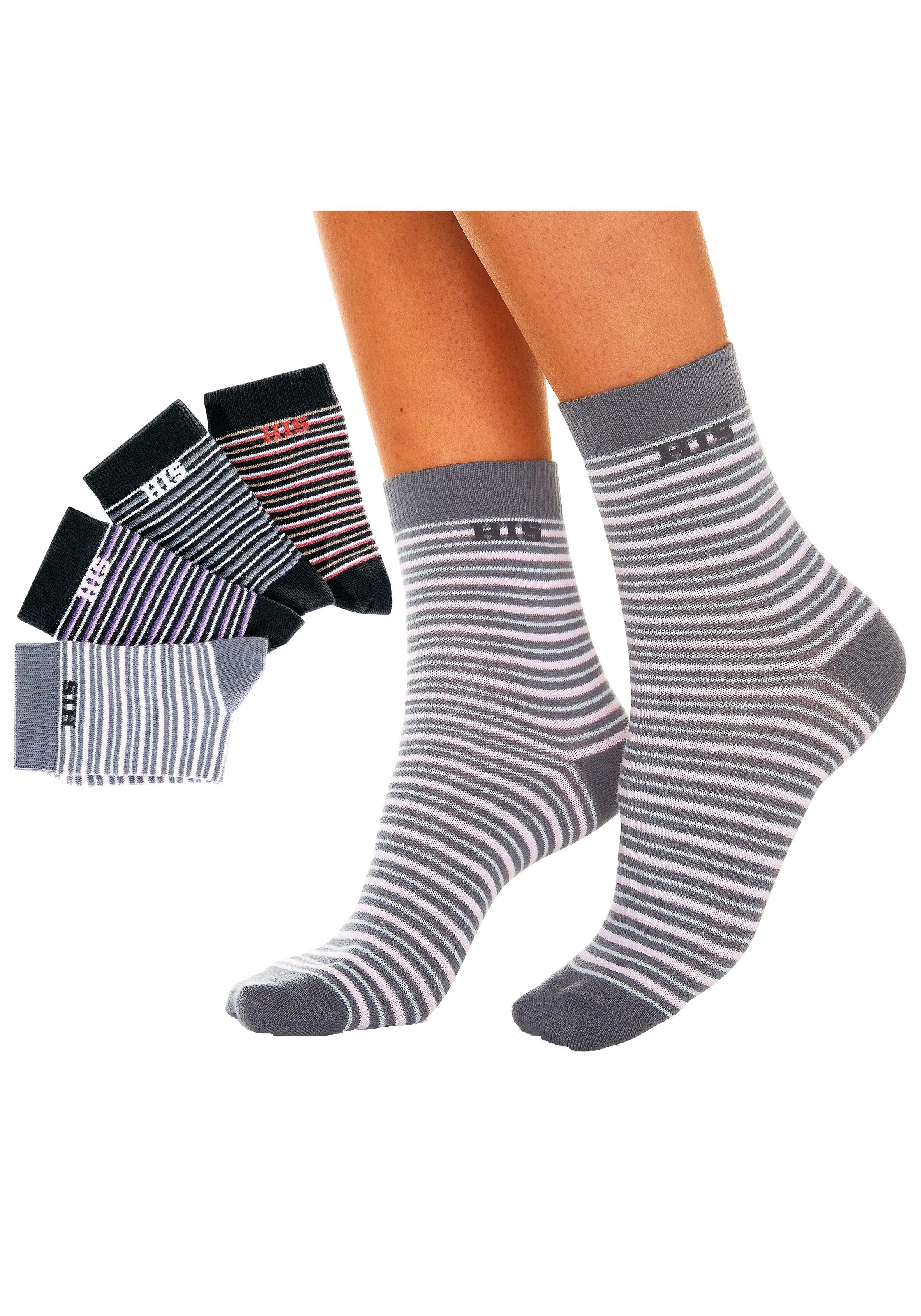 H.I.S Basicsocken, (Set, 4 Paar), mit eingestricktem Markenlogo