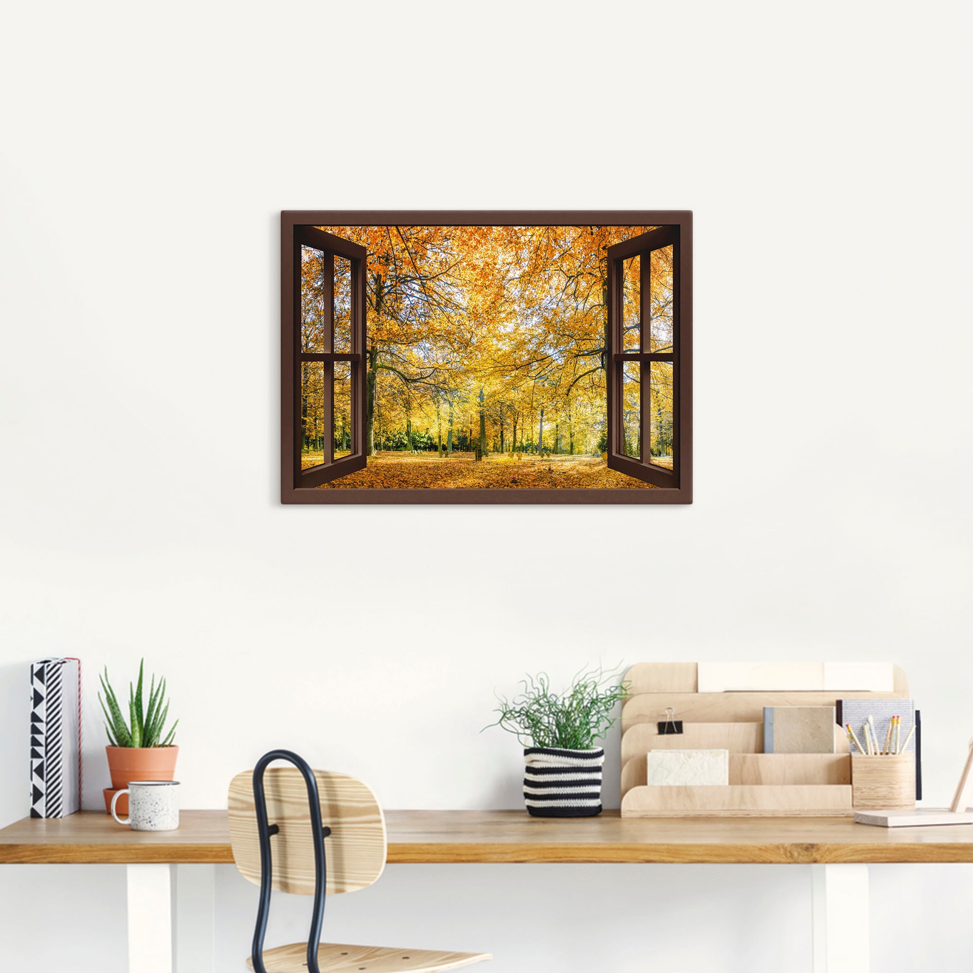 Artland Leinwandbild »Fensterblick - Herbstwald Panorama« Fensterblick 1 Stk. tlg. auf Holzrahmen gespannt
