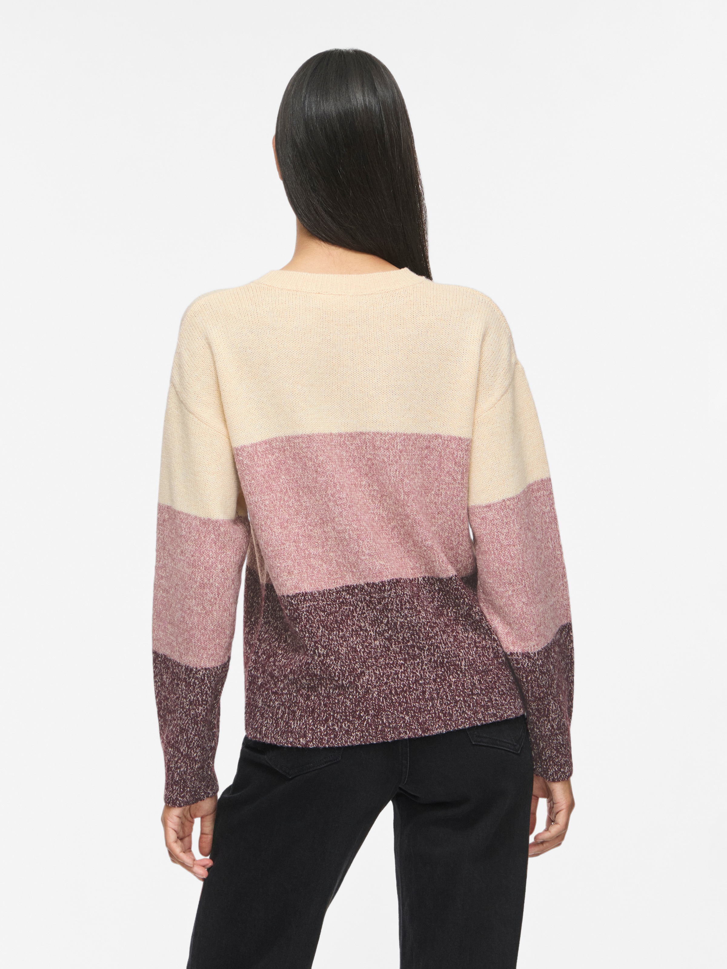 Vila Pull en tricot »VISPOSA O-NECK L/S STRIPE KNIT TOP/PB« Materialmix,