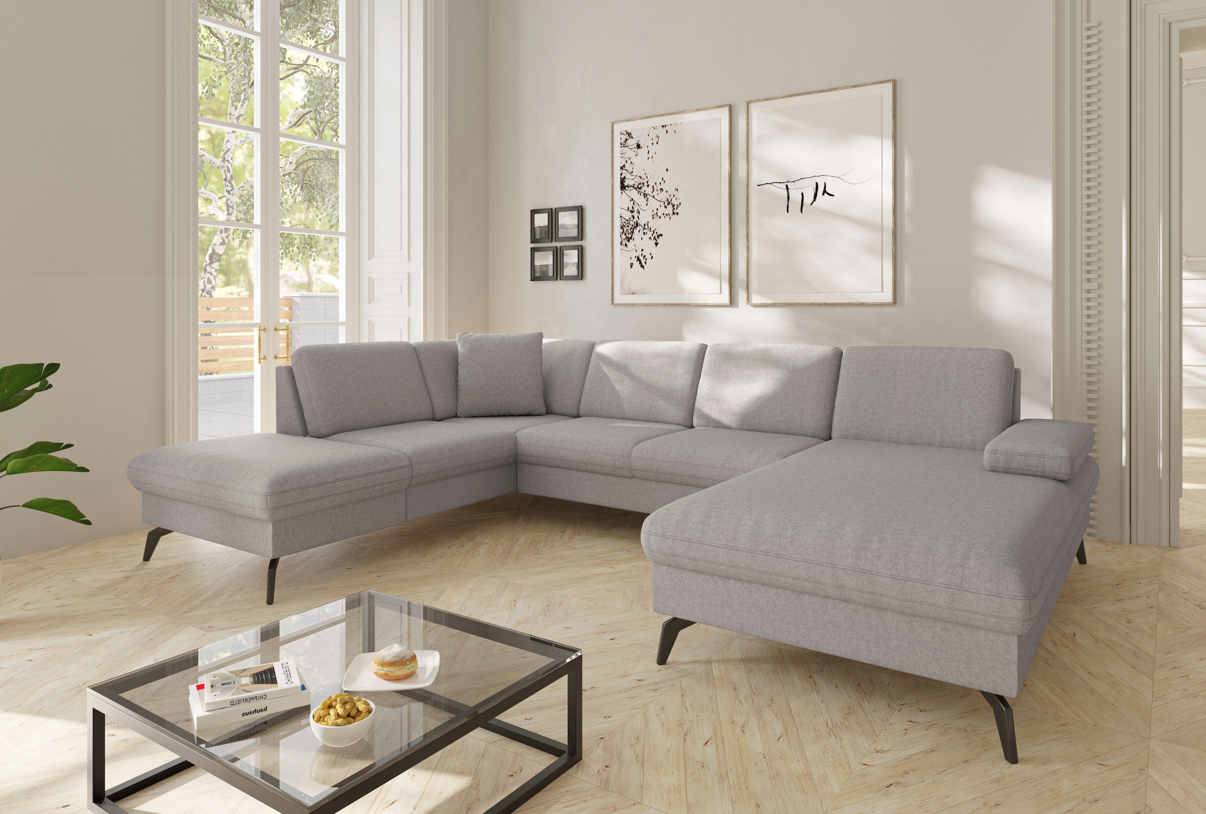 sit&more Wohnlandschaft »Morris Jubi U-Form, B: 300 cm« mit Armteilfunktion & 1 Zierkissen, optional Bettfunktion