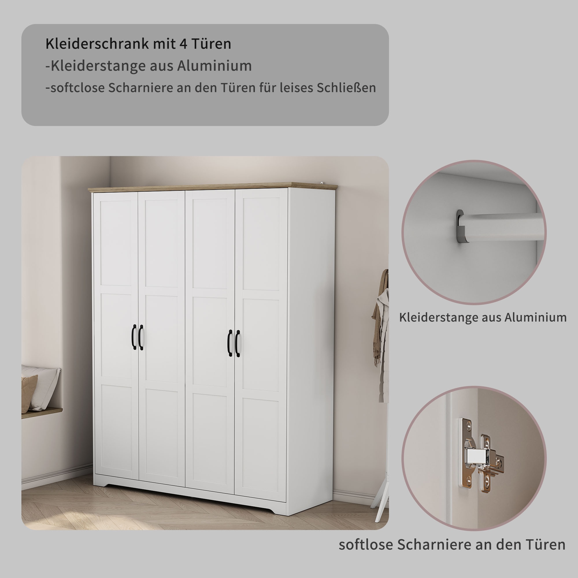 GOODproduct Kleiderschrank »Emmilia Schrank Schlafzimmerschrank im Landhaus Design« Mit vielen Einlegeböden und Softclose Türen,  Landhaus Schrank mit  4 Türen Breite 151,1cm Höhe 2m