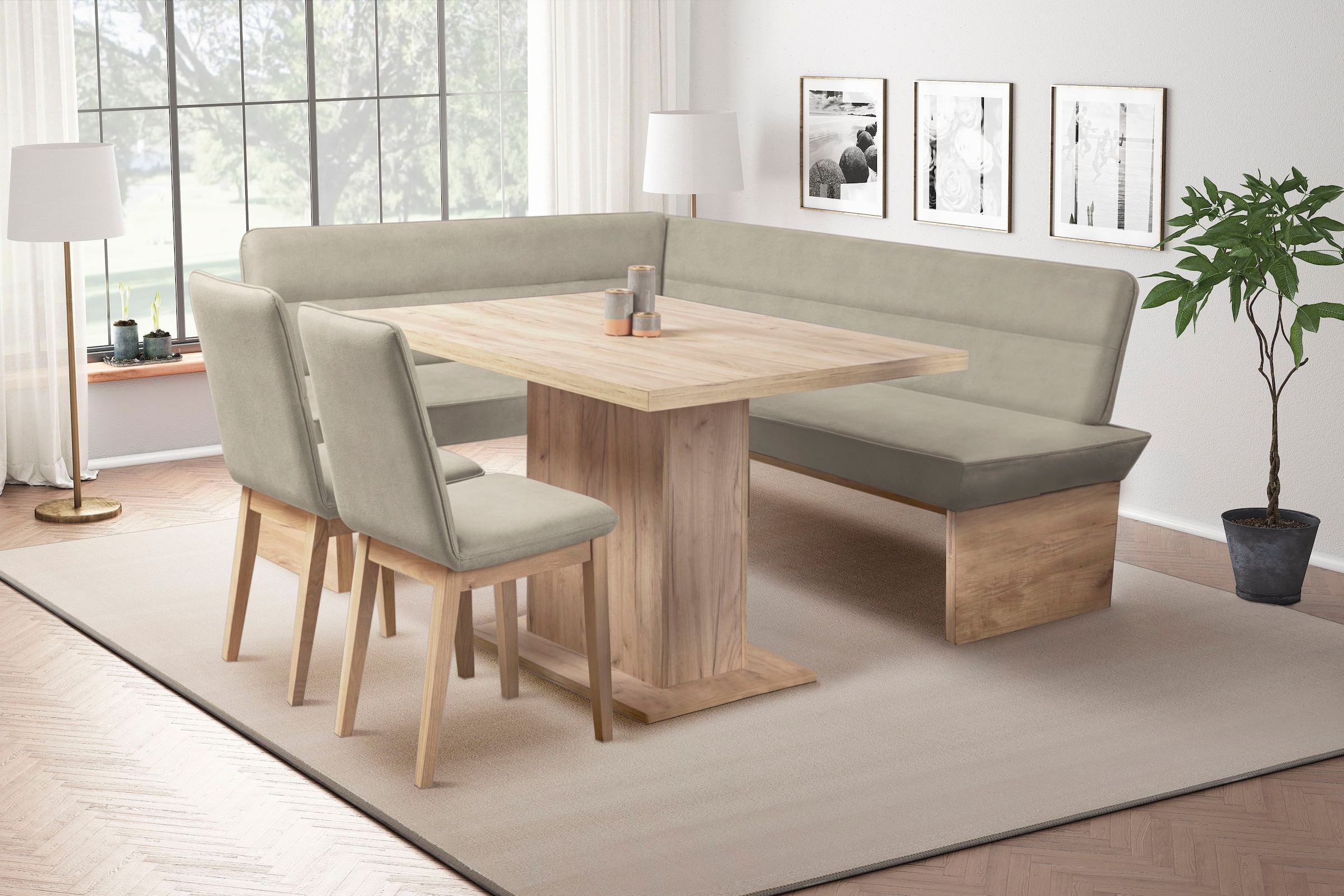 GOODproduct Eckbankgruppe »Beluna + Cross Essecke Sitzgruppe Eckbank Küchenbank BESTSELLER« Set, Eckbank, 2 Stühle und Tisch, 4 Stk. tlg. Sitzgruppe Esszimmer Stühle Tisch und Bank bequem gepolstert