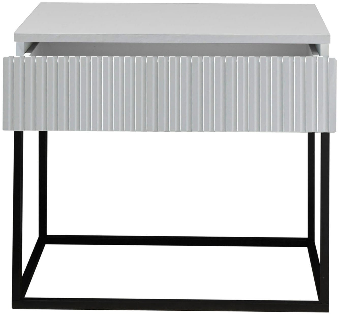 Schlafkontor Table de nuit »Marle Nachtkonsole, Nachtkästchen auf Metall-Fussgestell« Schubkasten in Rillenoptik auf schwarzem Metallgestell