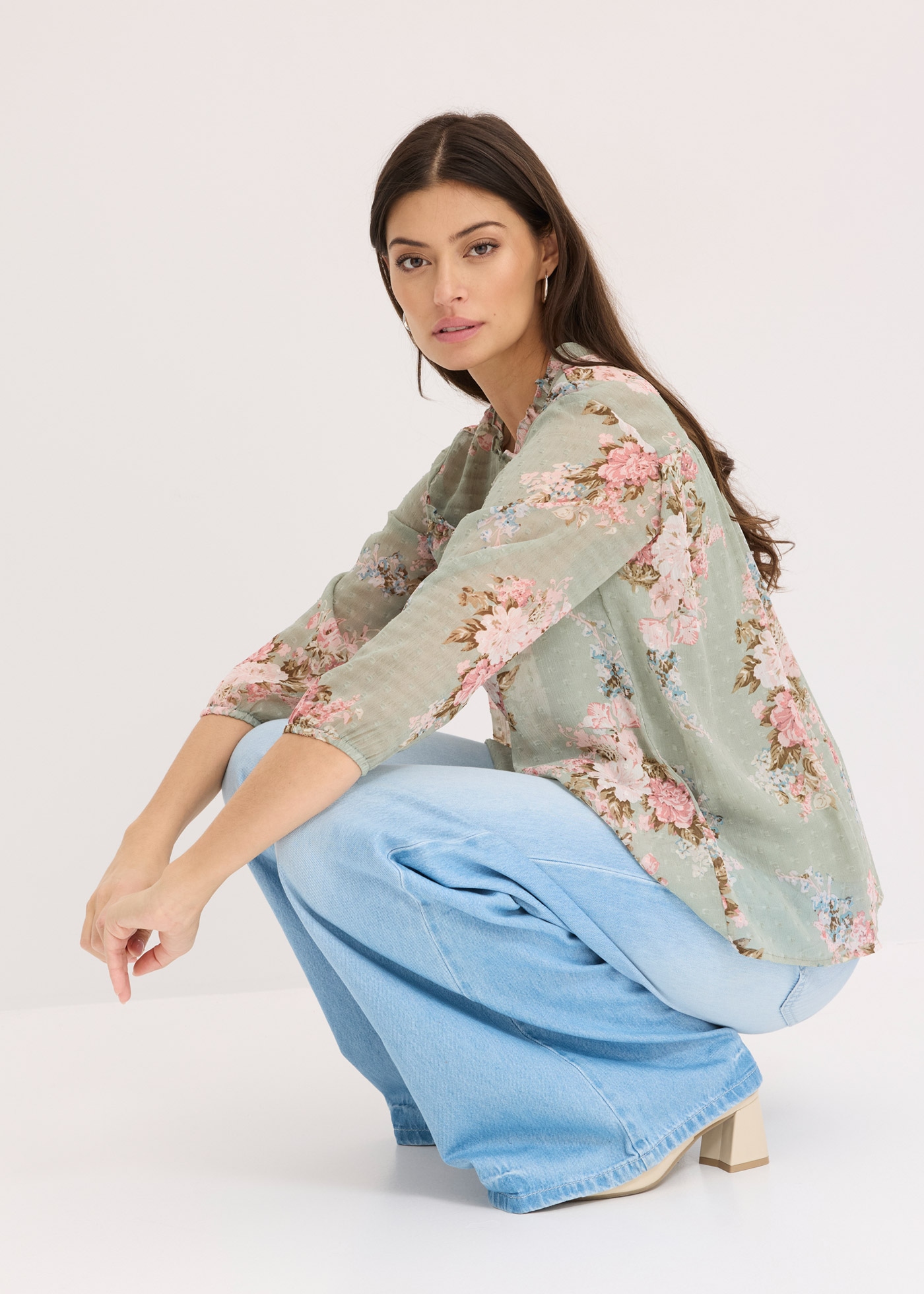 bonprix Tunika eleganter Stil, ausgestellte Passform, mit 3/4-Ärmeln