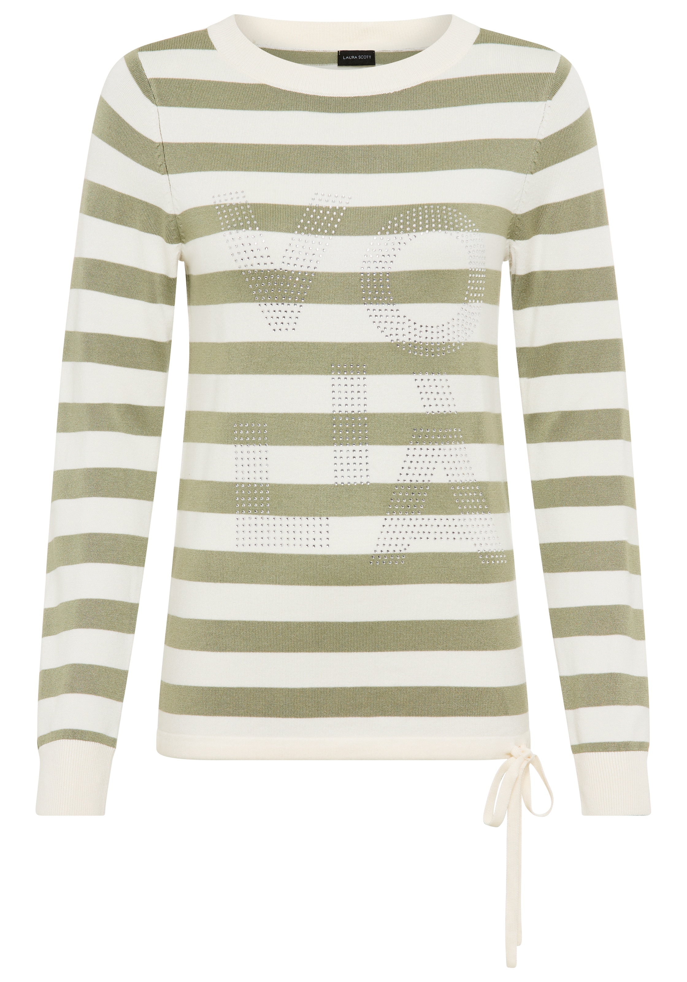 Laura Scott Pull à rayures leichter Übergangspullover mit Glitzerschrift und Bindeband