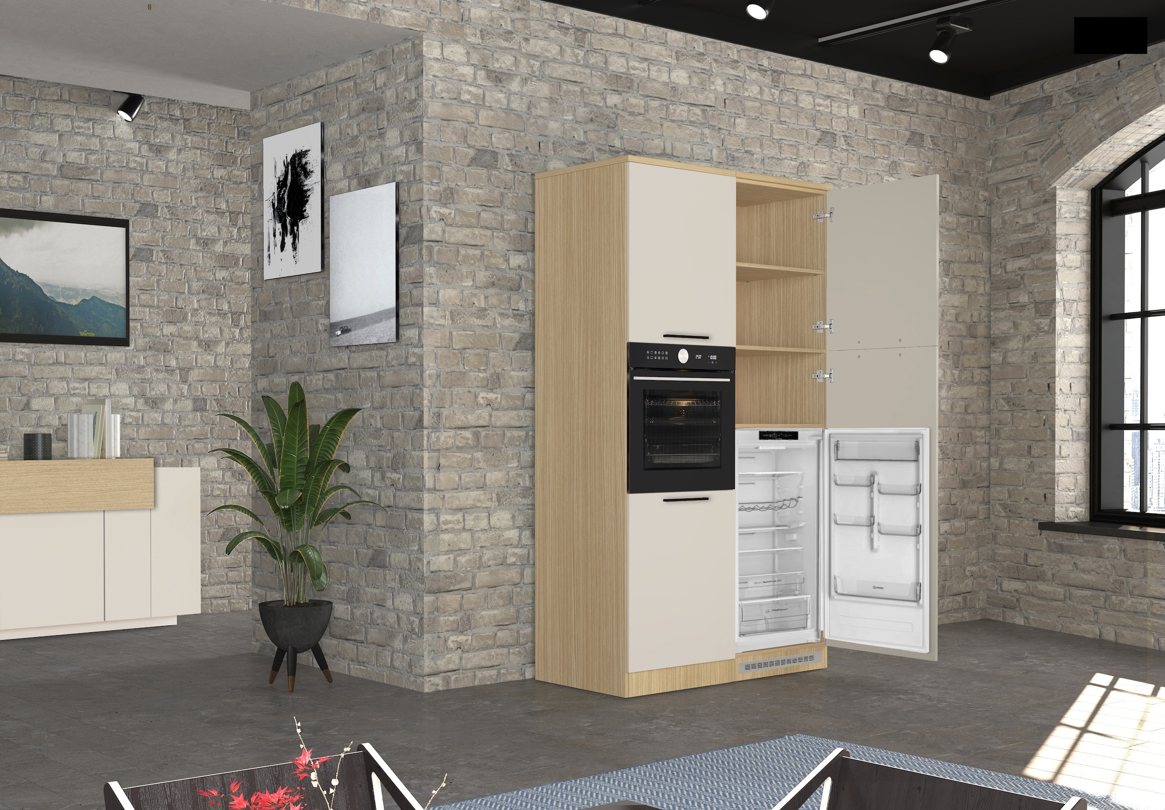KOCHSTATION Kühlumbauschrank »Luna, Kühlschrank-Umbau, Einbauschrank für Kühlschrank, Made in Italy« B/T/H: 60×60×214,5 cm, für zwei Kühlschrankhöhen vorbereitet