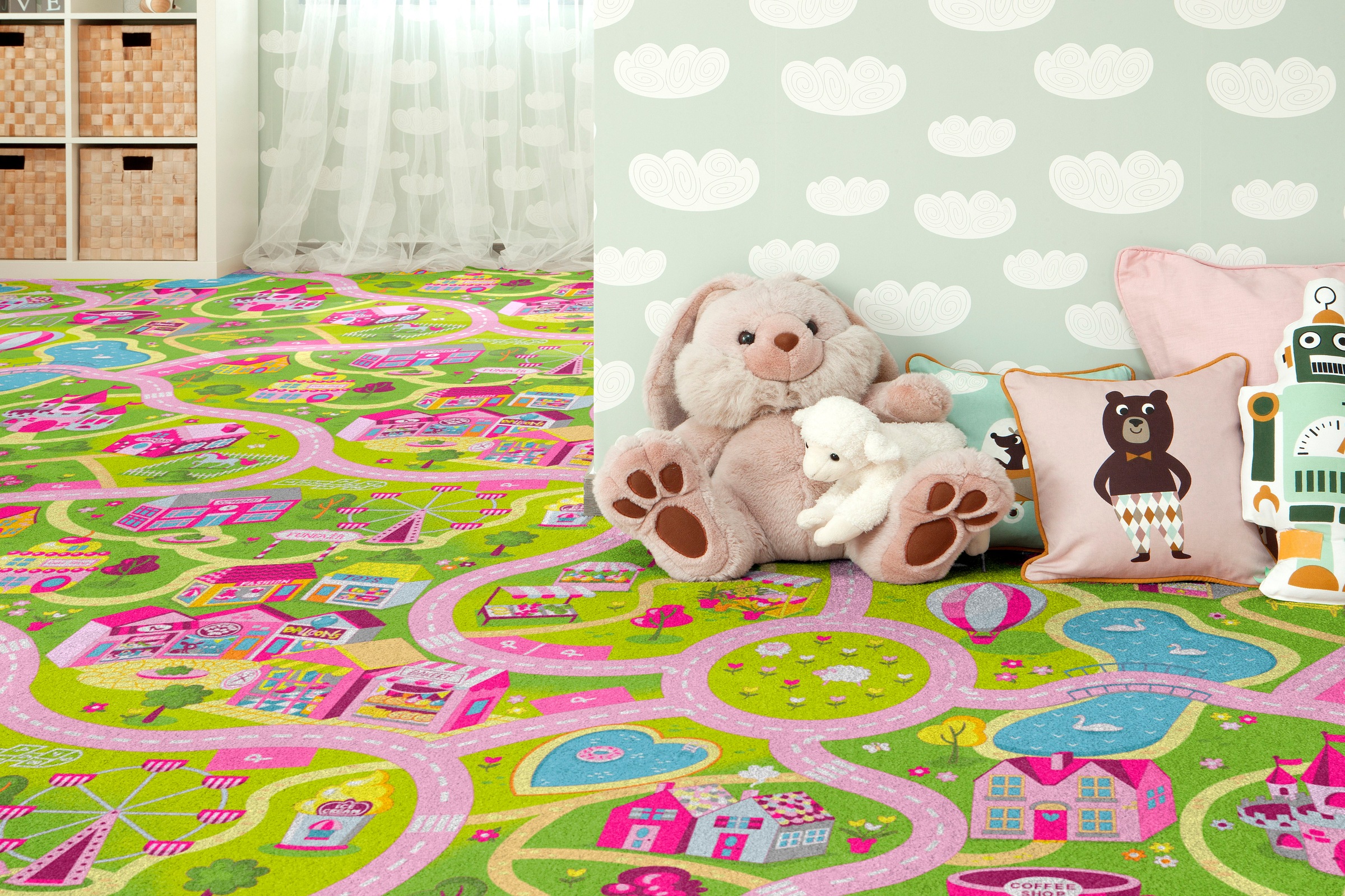 Image of Andiamo Teppichboden "Sweet Towny, Schlinge, Gesamthöhe 6,5 mm, Made in Belgium" rechteckig bedruckt, Spielteppich, Breite 400 cm, Motiv Strasse, Kinderzimmer
