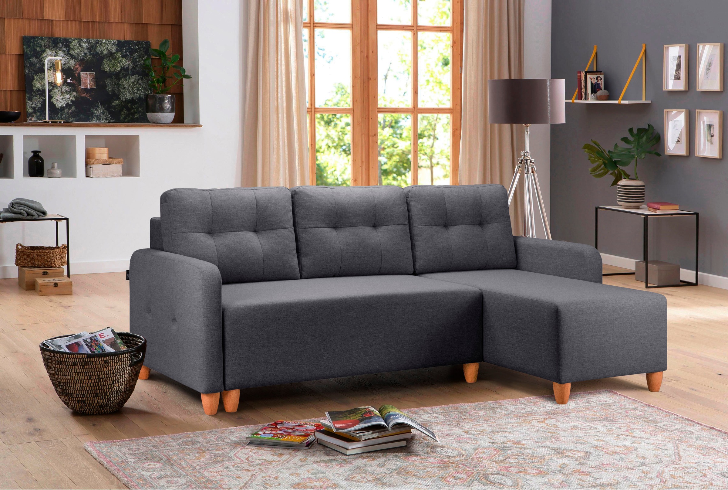 Image of Home affaire Ecksofa »Esus«, Recamiere links oder rechts montierbar, mit Kunststoff Füssen in Holzoptik bei Ackermann Versand Schweiz