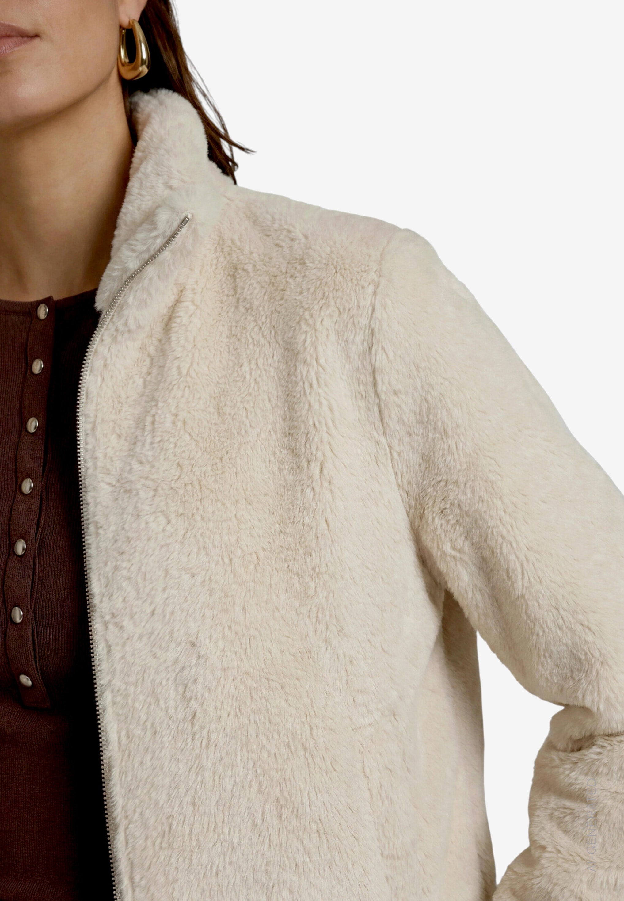 Zero Fellimitatjacke ohne Kapuze Kuscheljacke mit hohem Kragen