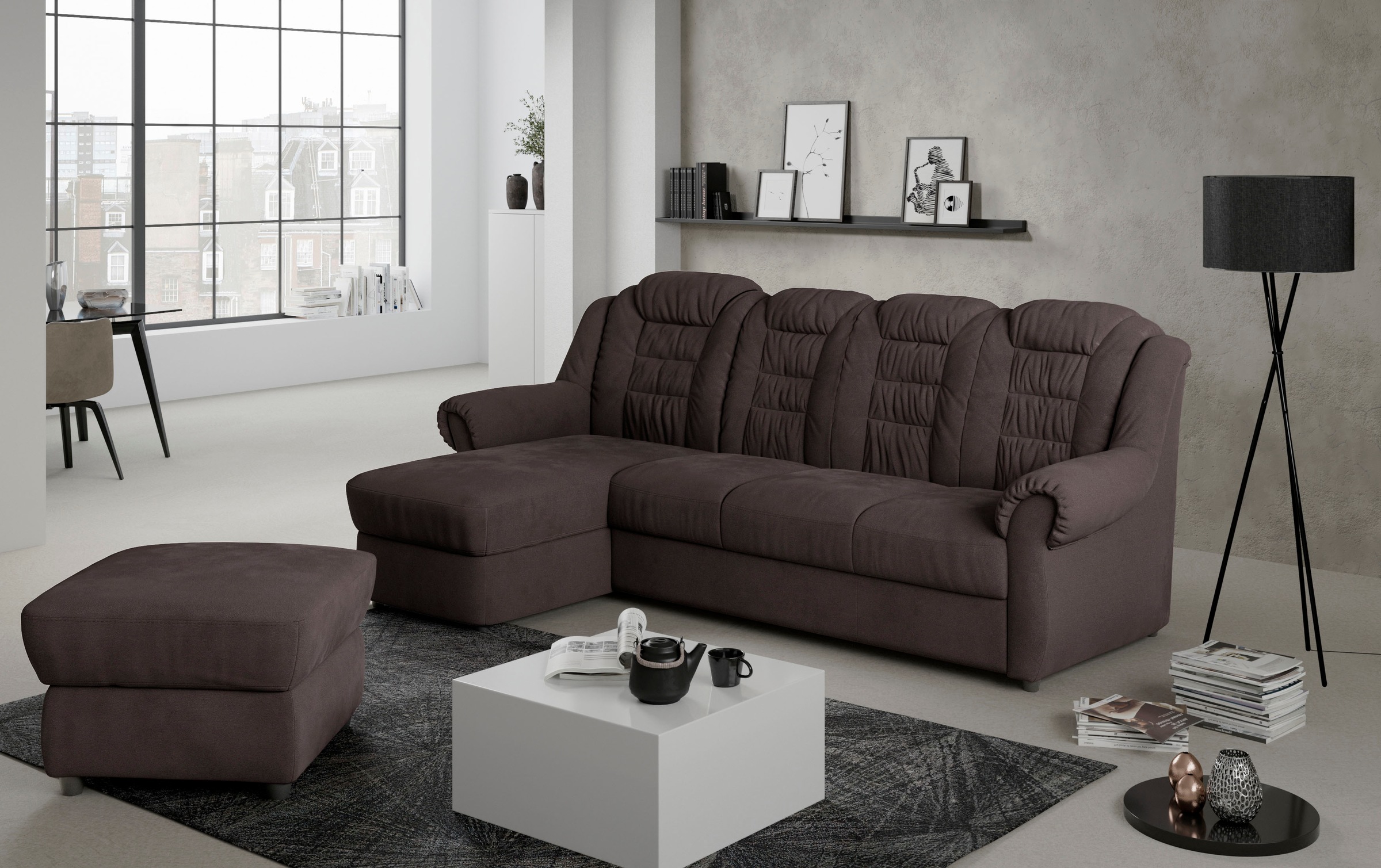 Home affaire Ecksofa »Boston L-Form«, mit hoher Rückenlehne, wahlweise mit Bettfunktion