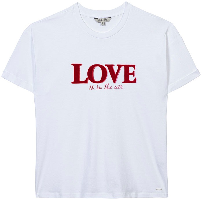 Herrlicher Rundhalsshirt »STINA VALENTINSTAGSSHIRT«, mit Flockprint „Love is in the air“ kaufen