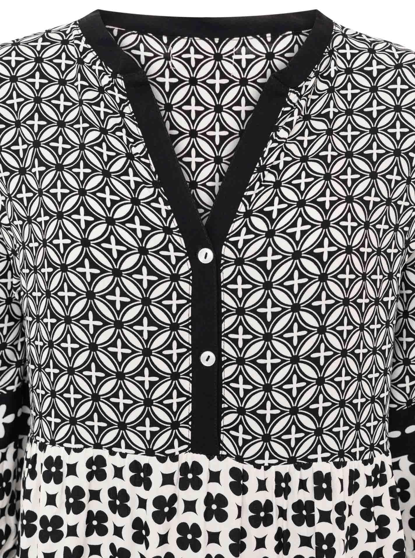 Zwillingsherz Maxikleid »"Geometric"« Ornamentmustermix, Knopfleiste, 3/4 Arm