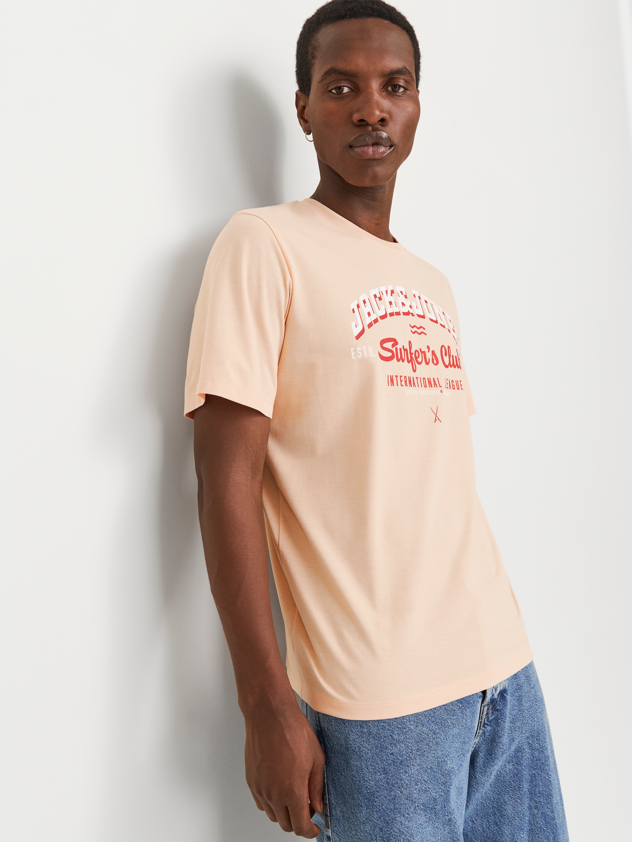 Jack & Jones Rundhalsshirt »JJELOGO TEE SS O-NECK 2 COL SS25 SN« mit Logo Print