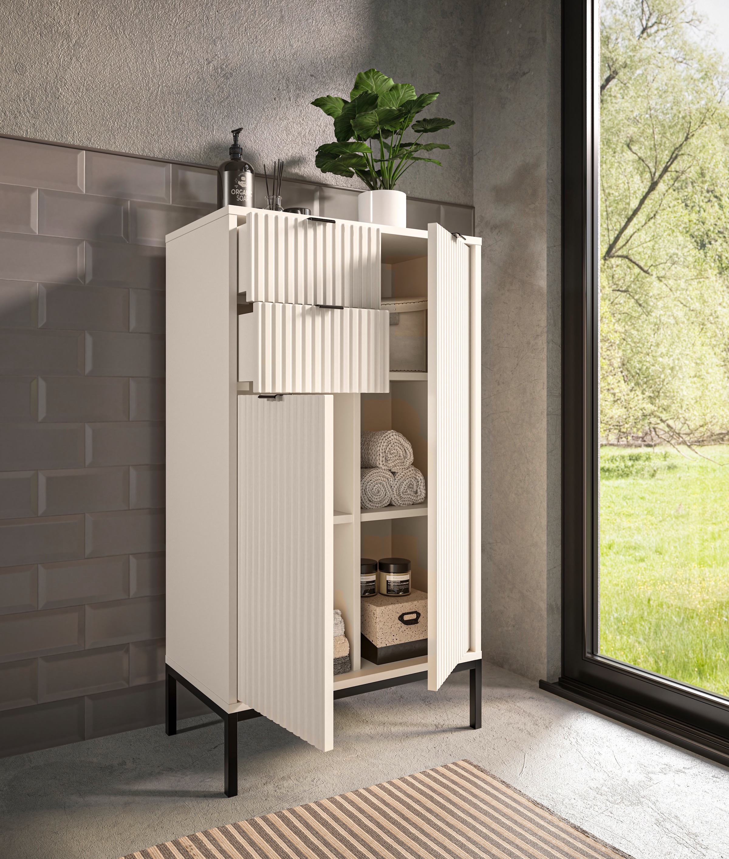 BASIC by Balculina »Lucera Midischrank, Badezimmerschrank BxHxT 60x106x32« 1 cuis tlg. largeur 60 cm, porte montable à gauche/droite