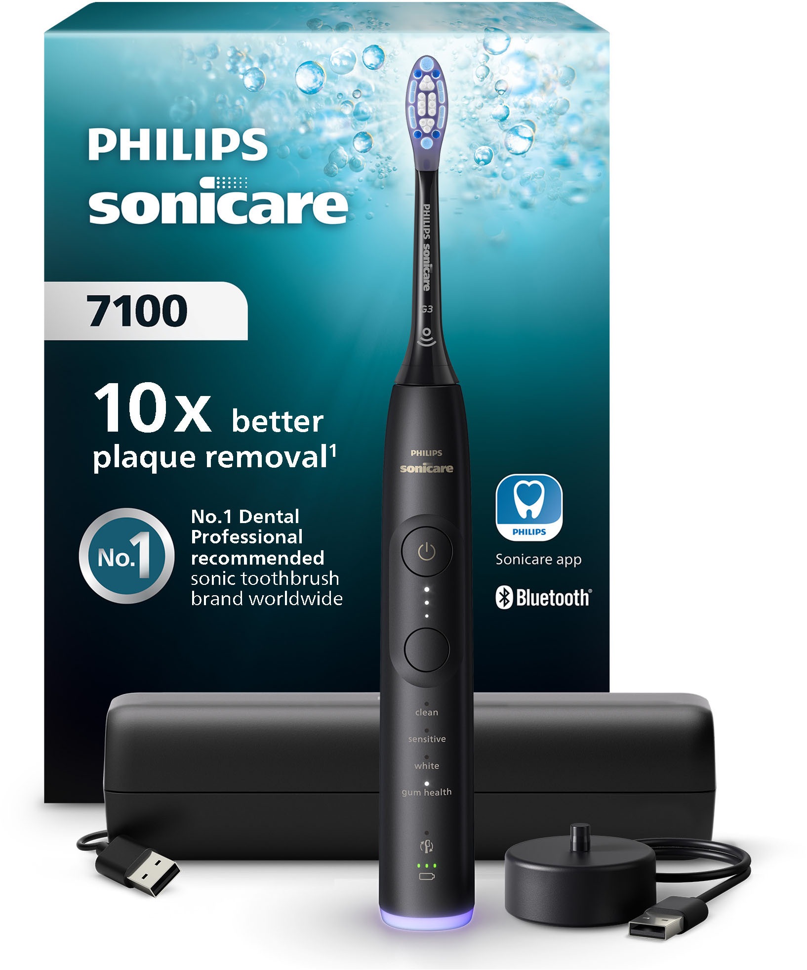 Image of Philips Sonicare Elektrische Zahnbürste "Series 7100 HX7421/01" 1 Stk. Aufsteckbürsten mit visueller Andruckkontrolle, 7 Putzeinstellungen, inkl. Reiseetui