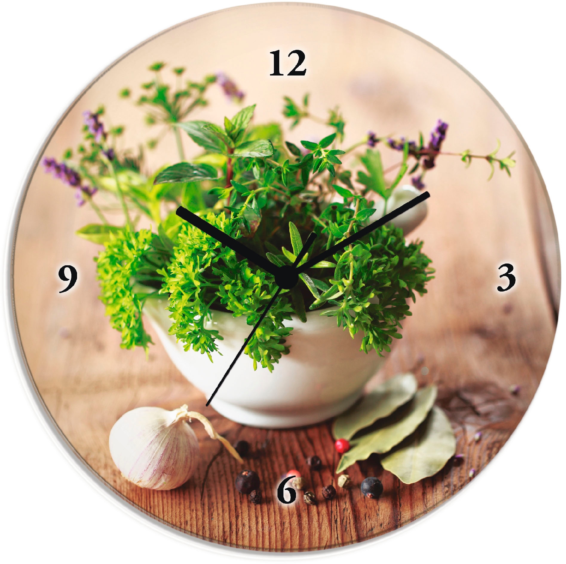 Image of Artland Wanduhr "Verschiedene Kräuter - Küche" wahlweise mit Quarz- oder Funkuhrwerk, lautlos ohne Tickgeräusche