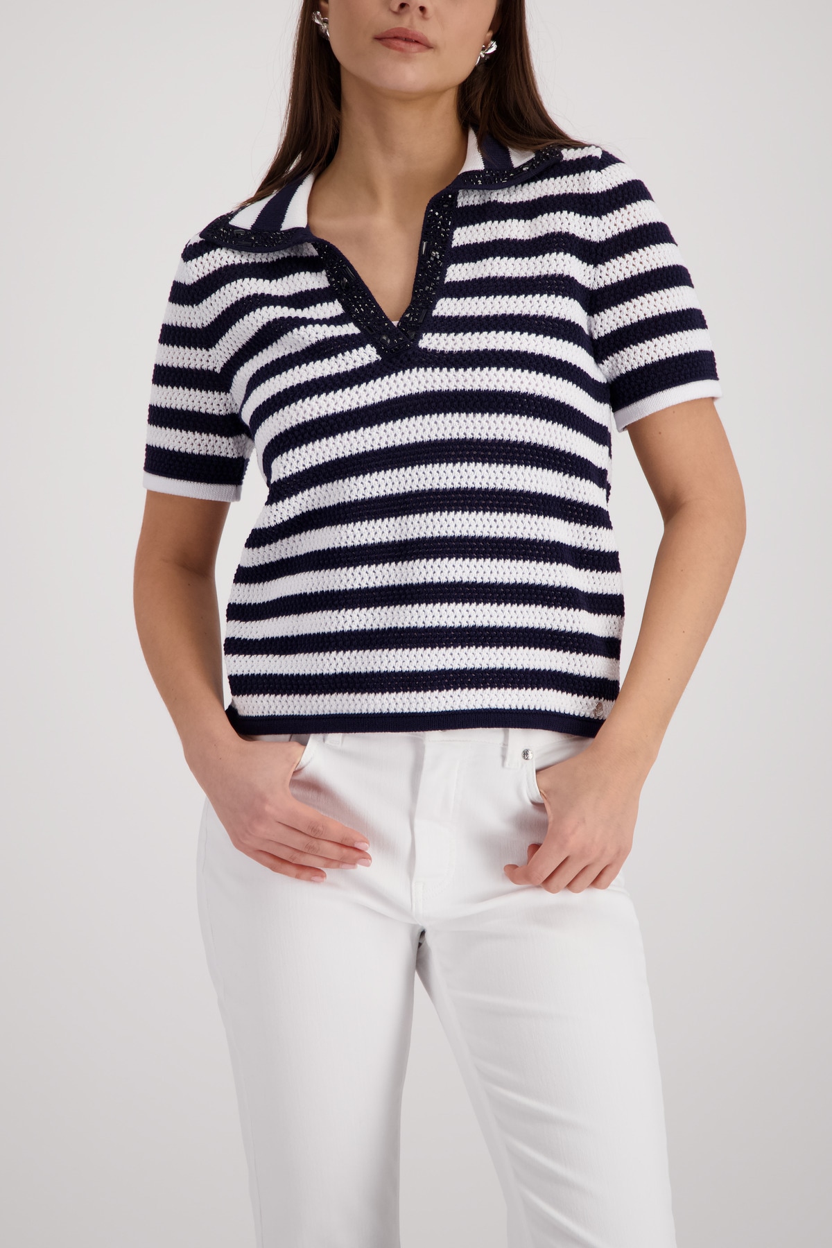 Image of Monari Ajourpullover Regular fit mit Strasssteinen