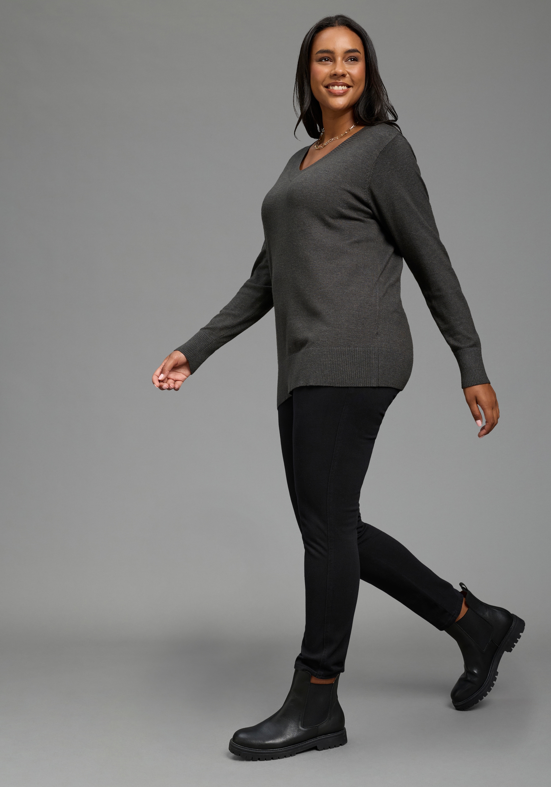 Laura Scott CURVE Pull en tricot »Grosse Grössen« ajusté à la silhouette, avec encolure en V