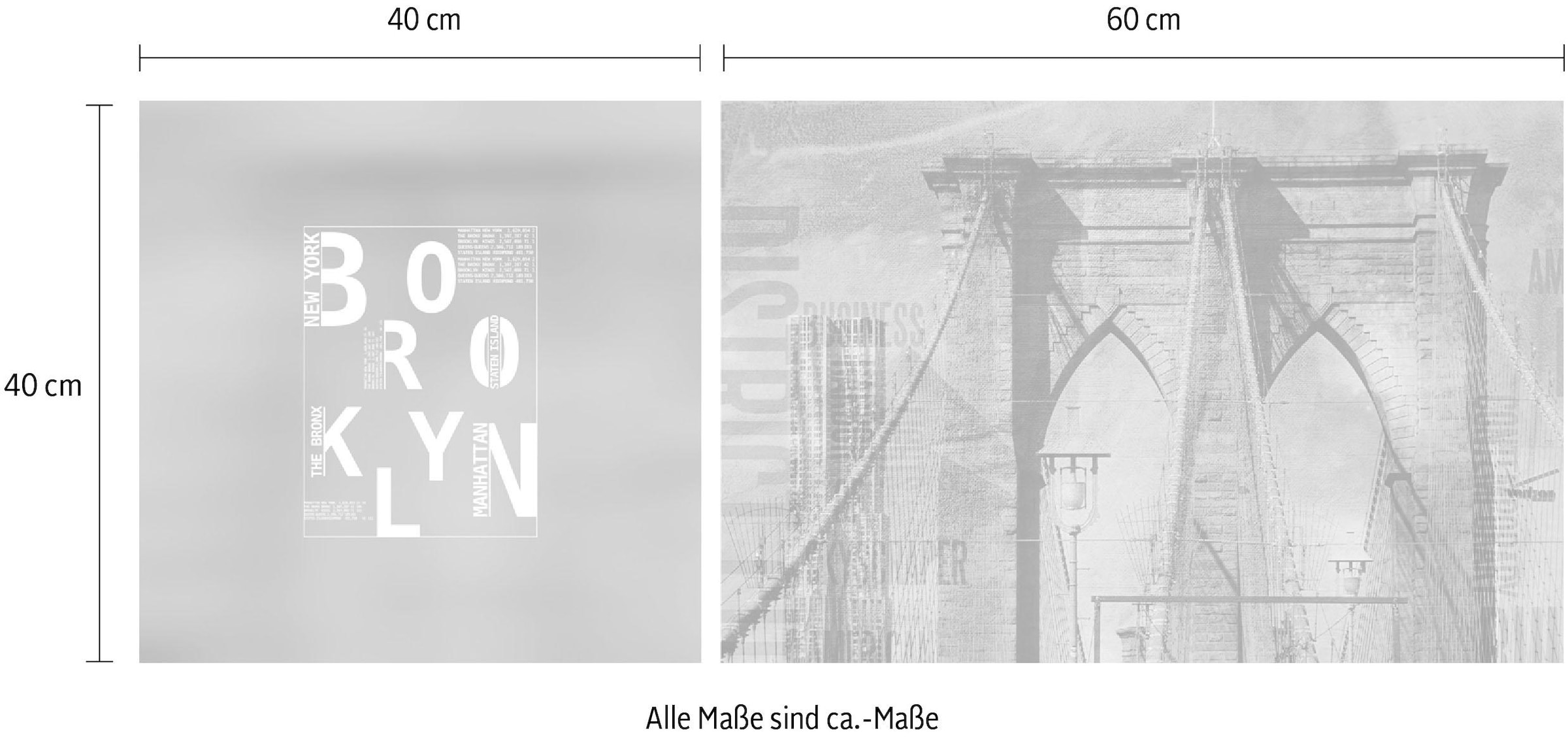 queence Tableau sur toile »Brooklyn« Set,  Premium-Leinwandstoff, Handarbeit aus Deutschland, Spruch, 2er Set