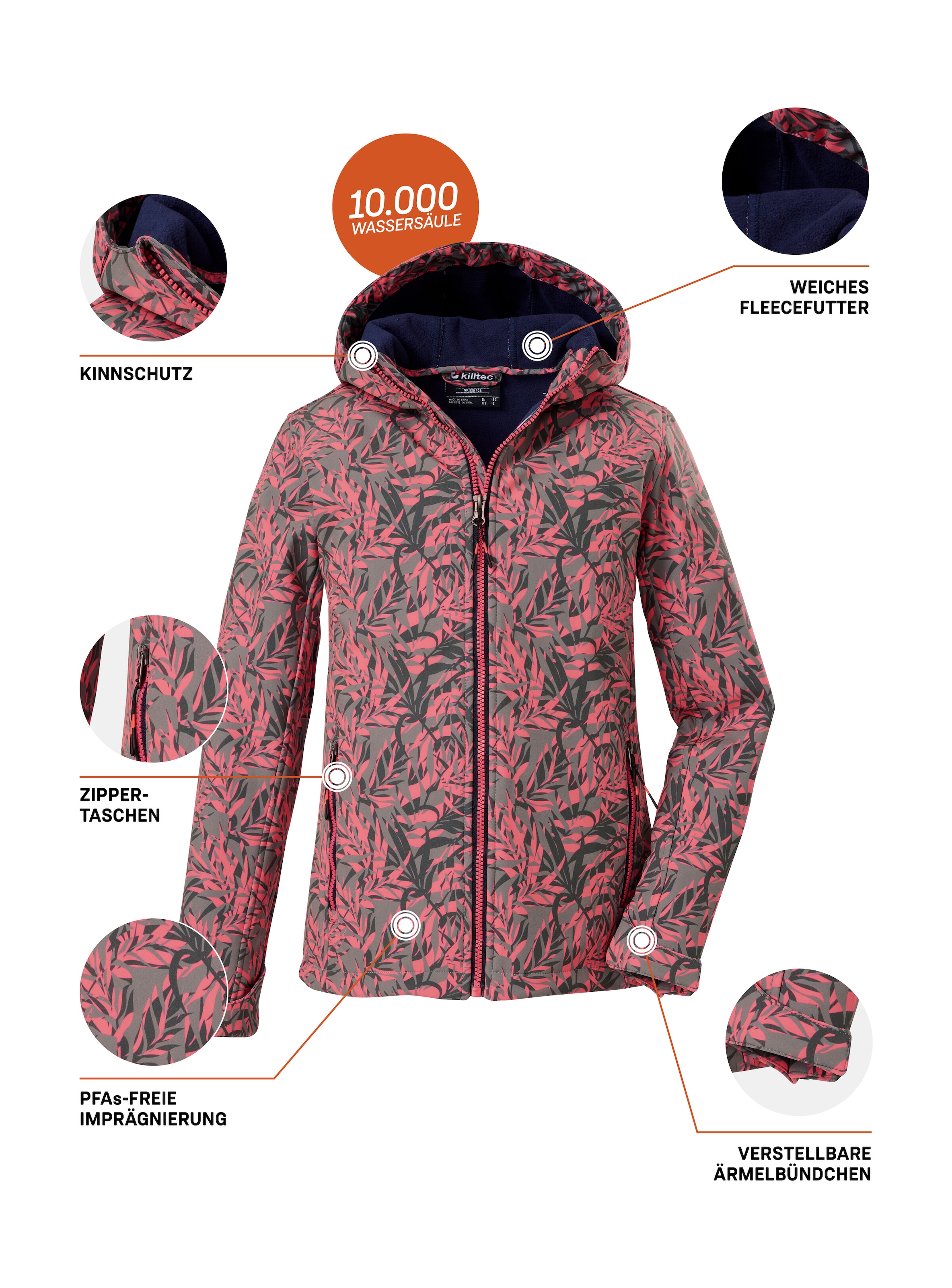 Killtec Softshelljacke »Mädchen Softshelljacke Print«, Wasserdicht, windabweisend, atmungsaktiv, modischer Print, PFAS-frei