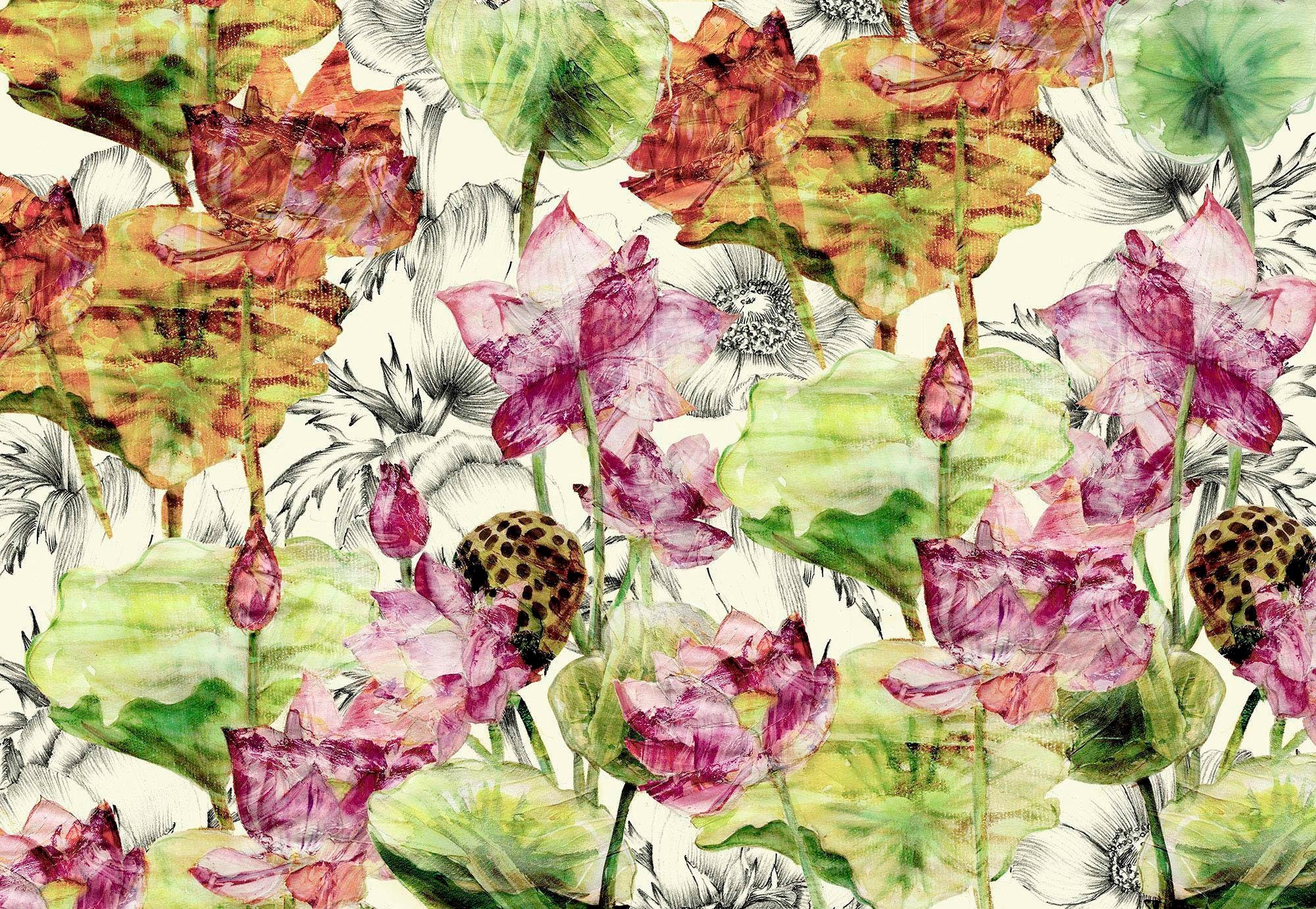 Image of Komar Vliestapete "Vlies - Lotus - Grösse 368 x 248 cm" bedruckt glatt Wohnzimmer, Schlafzimmer