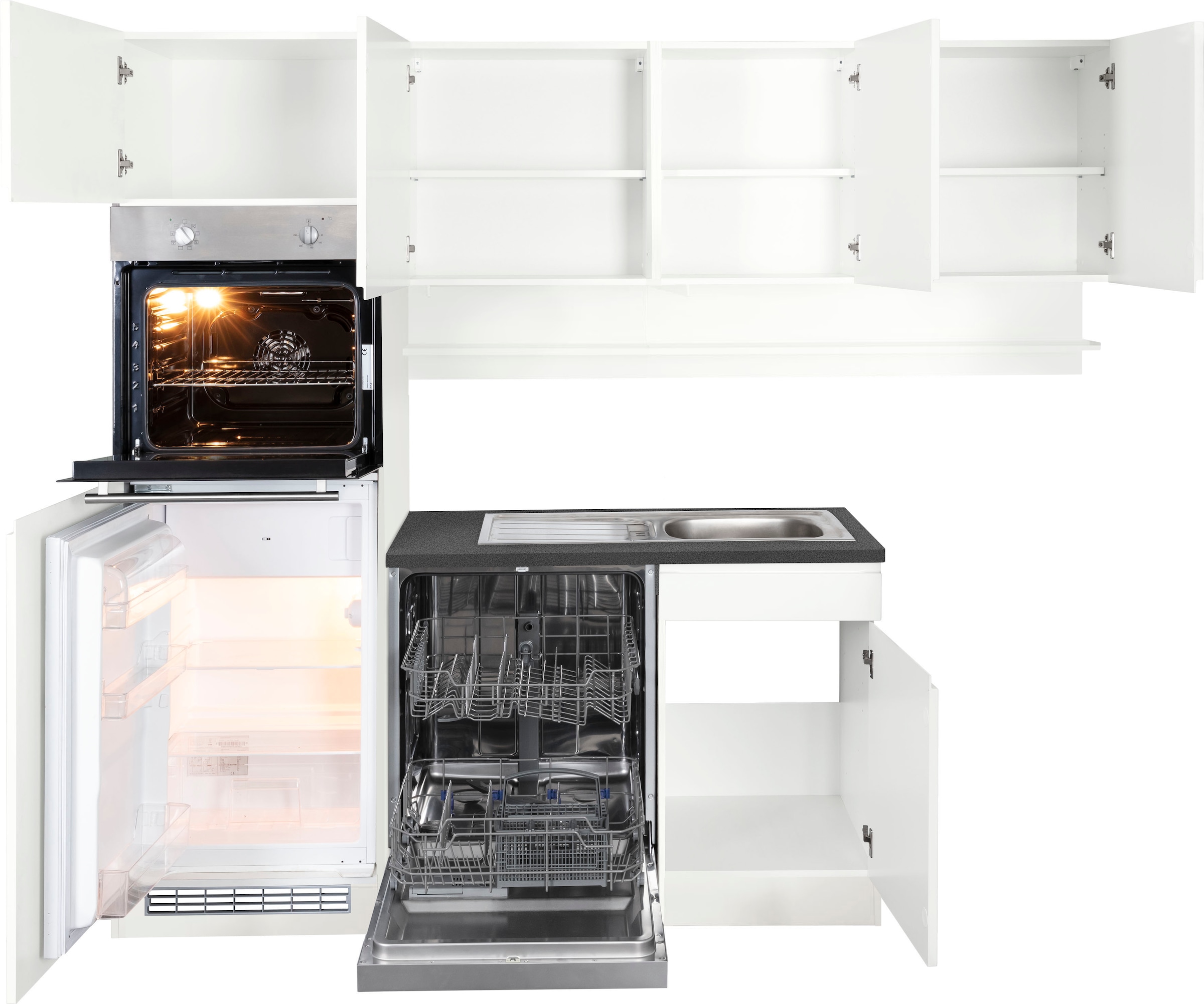 KOCHSTATION »KS-Virginia,neu in verbesserter Ausführung« Arbeitsplatte 38 mm stark, Stauraum, Softclose,  Stellbreite 230/190 cm, Soft-Close, ohne E-Geräte
