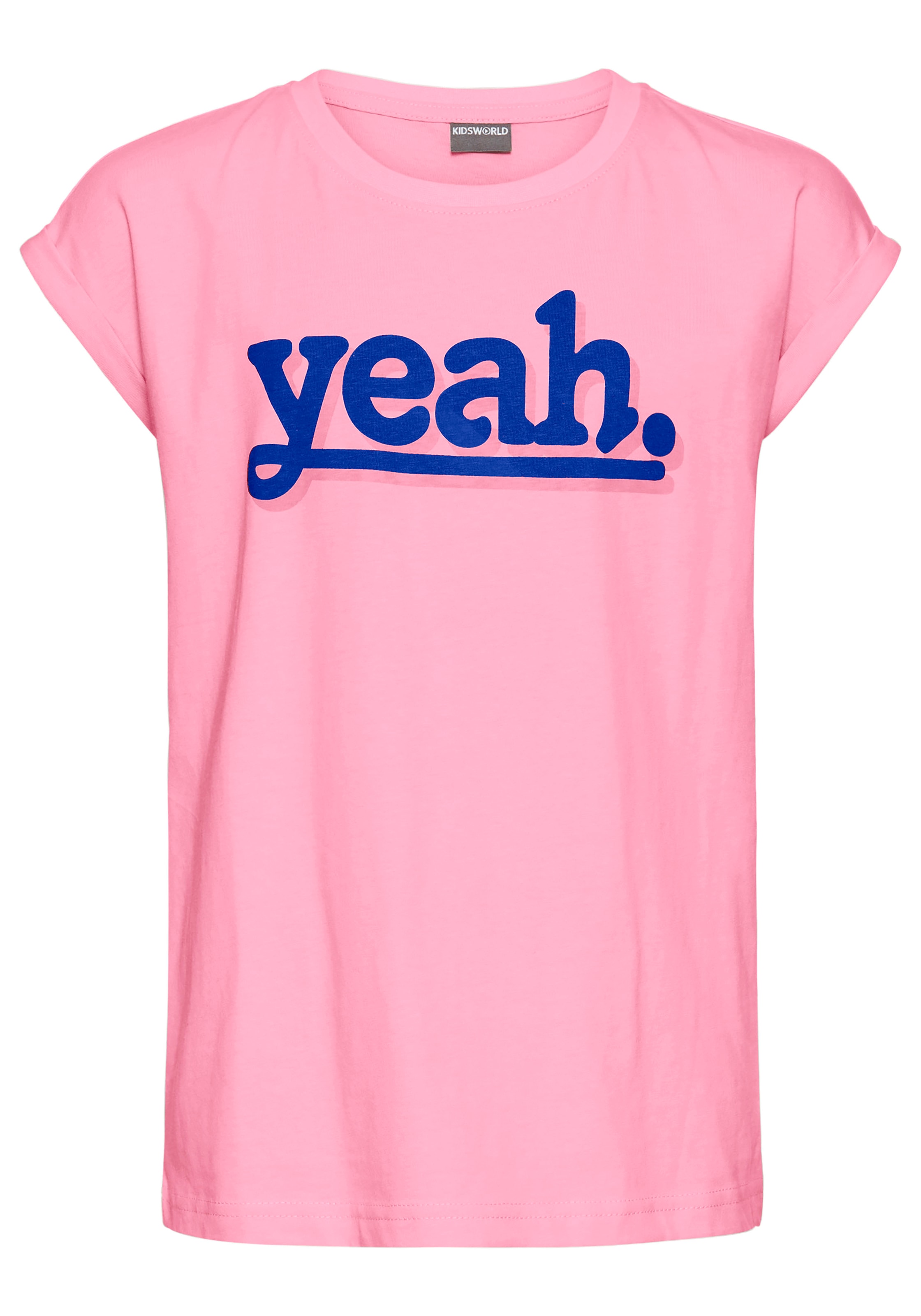 KIDSWORLD T-Shirt »Sprücheshirt mit überschnittener Schulter«, T-Shirt "YEAH" print